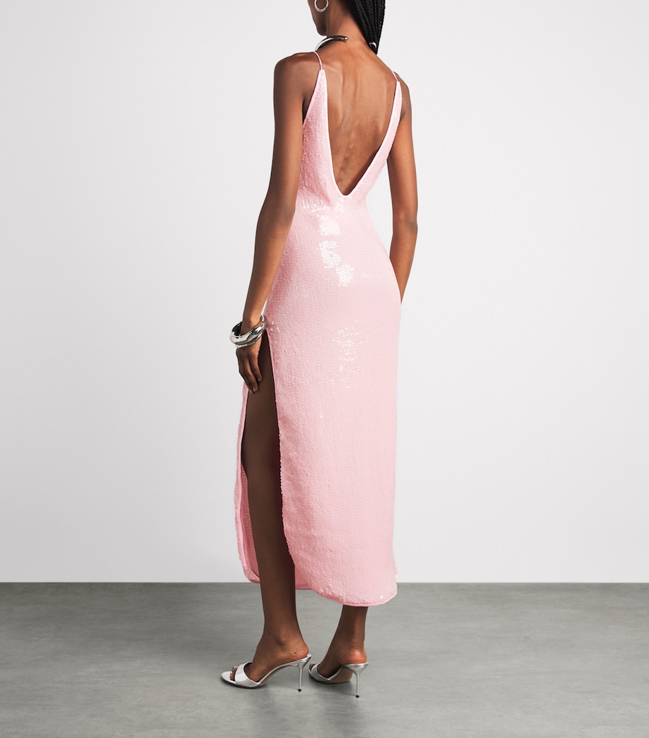 Oséree Womens Sequinned O-Ring Lumière Midi Dress Bubble Pink Image 4