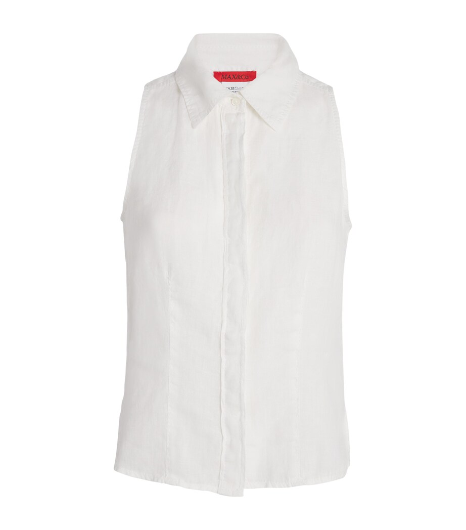 MAX&Co. Womens Linen Collar Top Optical White Image 1