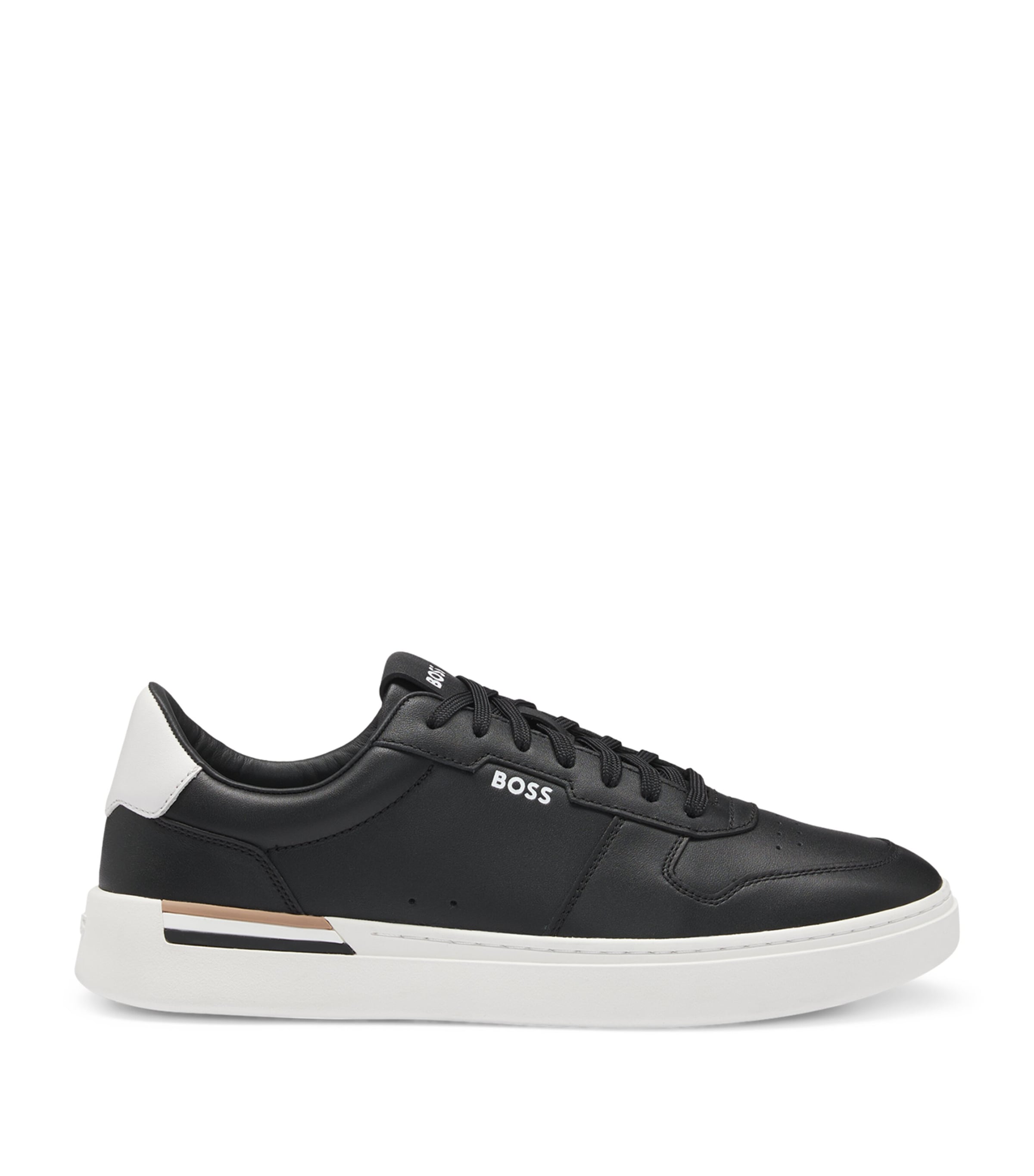 Hugo Boss Leather Trainers With Signature-stripe Details In Black