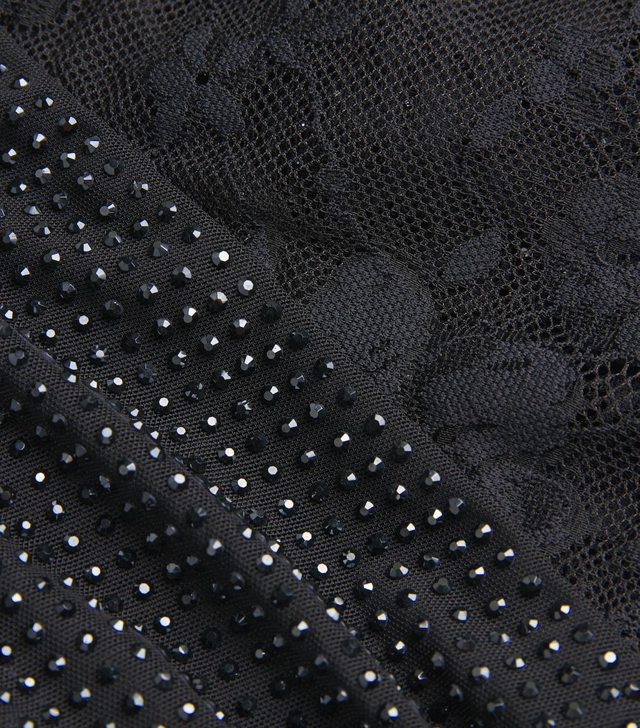 Rhinestone-Lace One-Shoulder Top BLACK Image 5