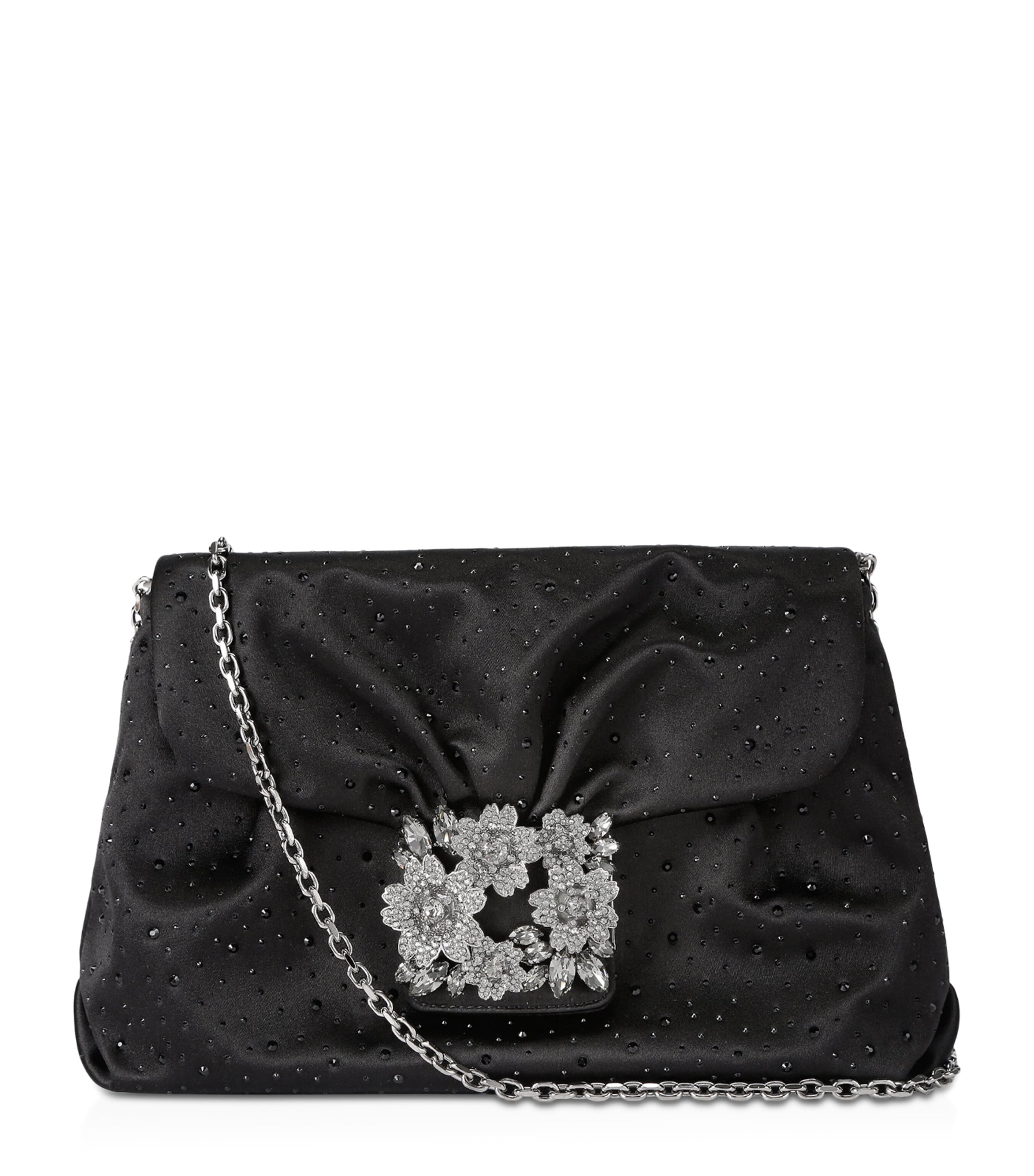 Roger Vivier Embellished Foldover Top Crossbody Bag In Black