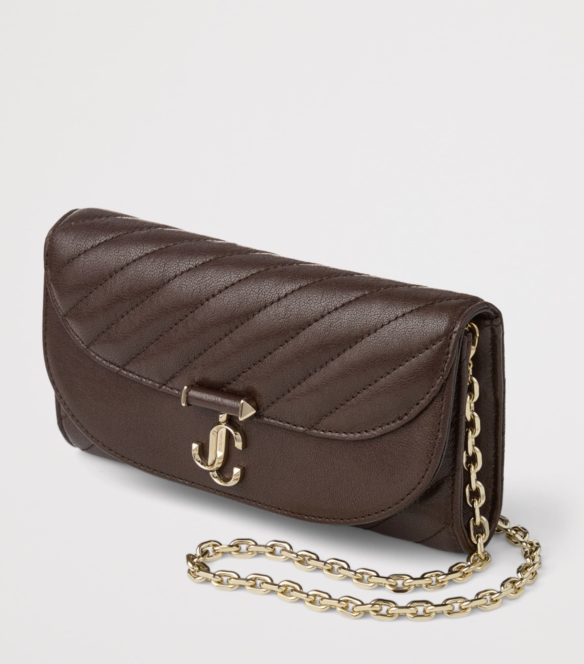 Jimmy Choo Curve Wallet on Chain Chocolate/shiny Gold Image 3