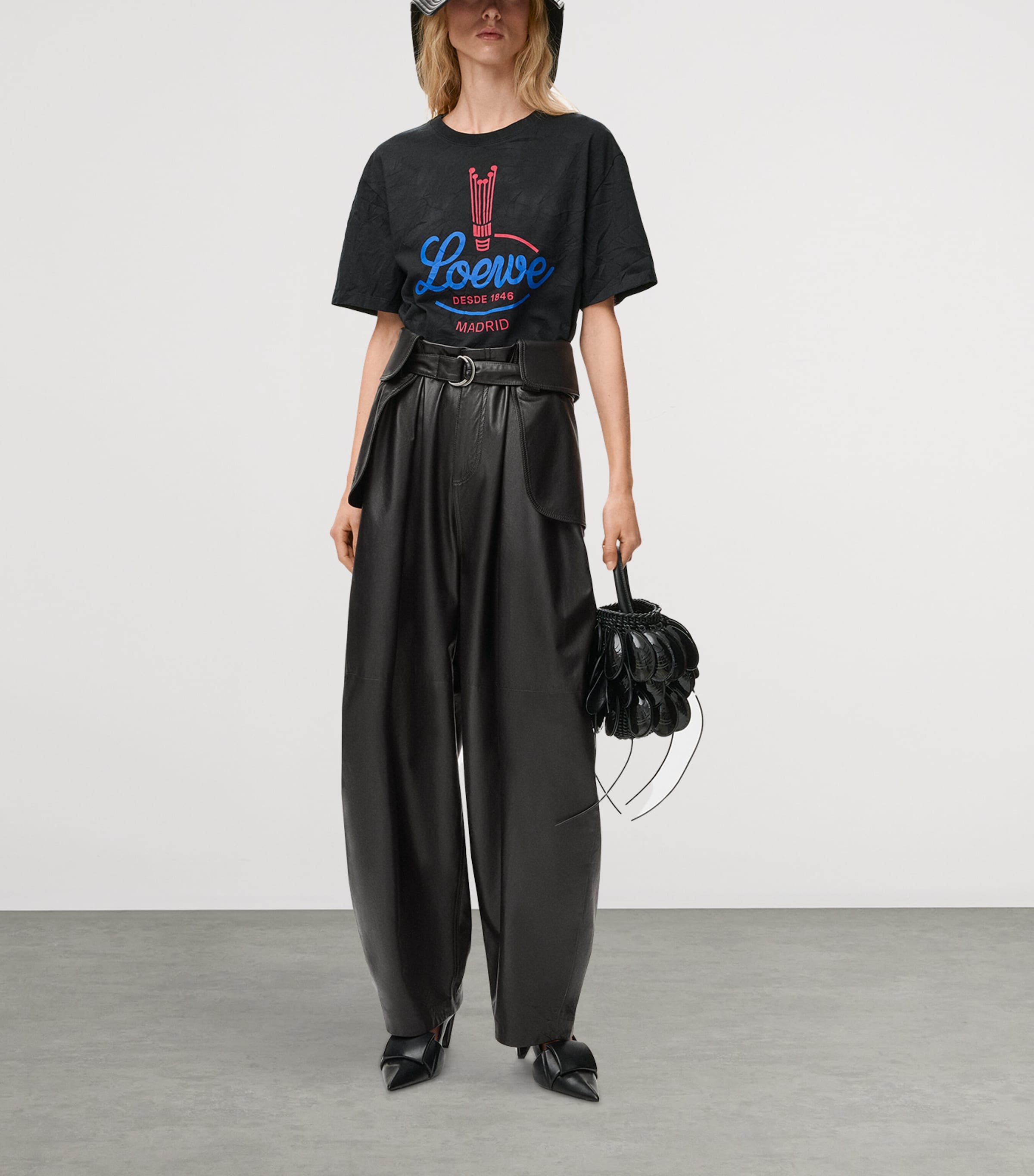 LOEWE Womens Leather Cargo Trousers Black Image 2
