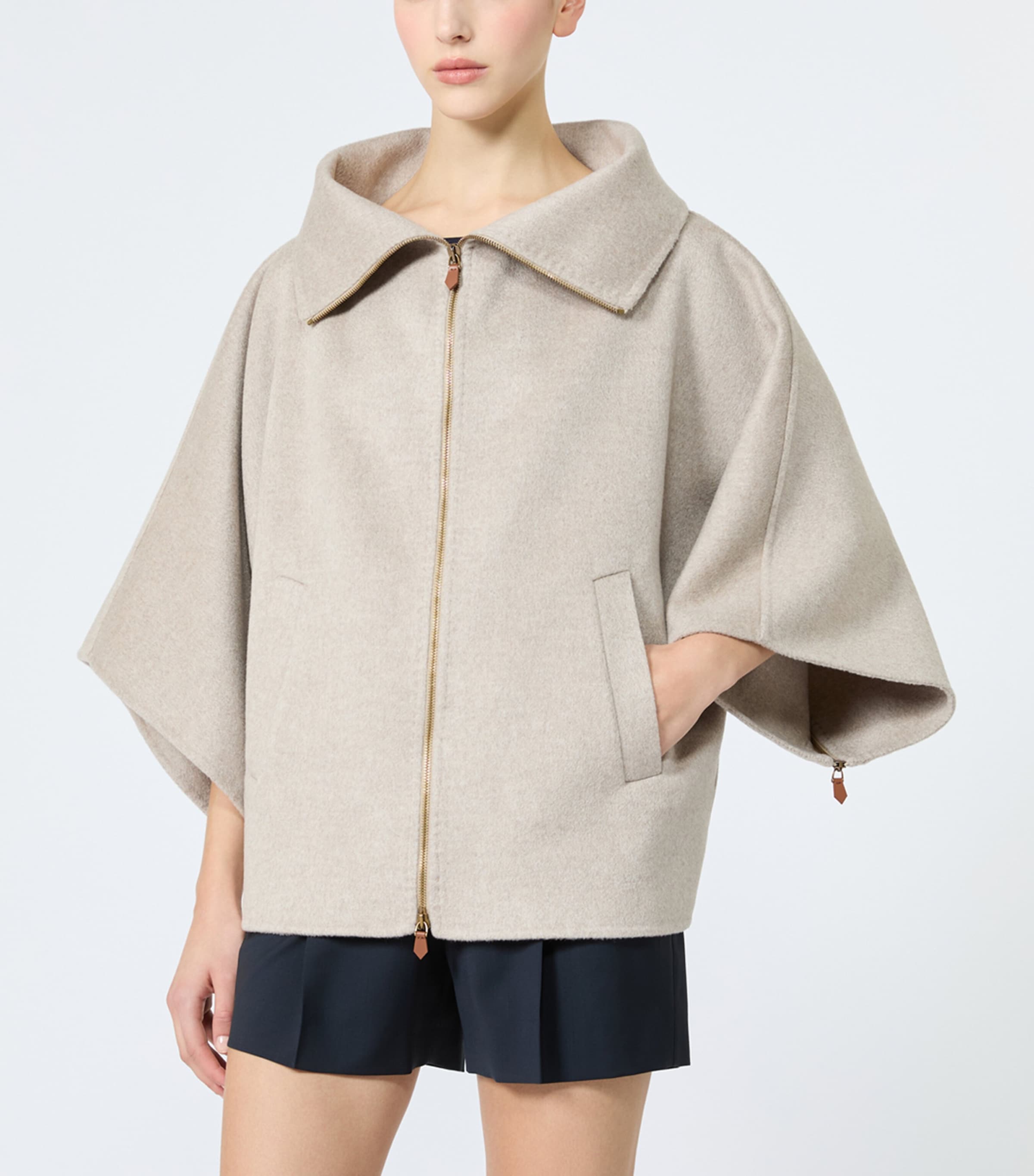 Max Mara Womens Cashmere Cape-Sleeve Jacket Sand Image 3