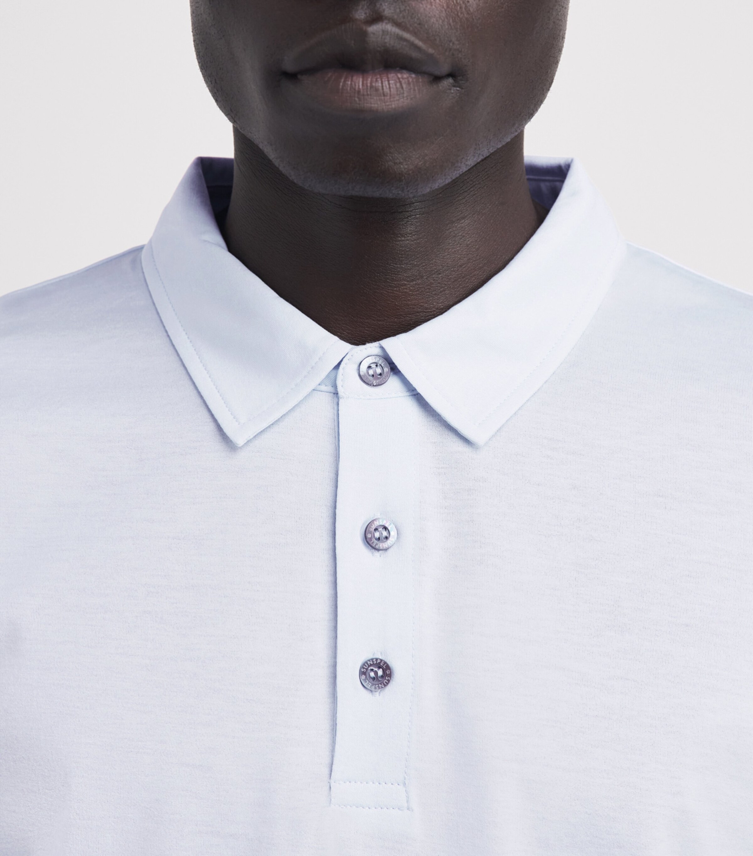 Sunspel Mens Supima Cotton Polo Shirt Buwu Light Blue Image 3