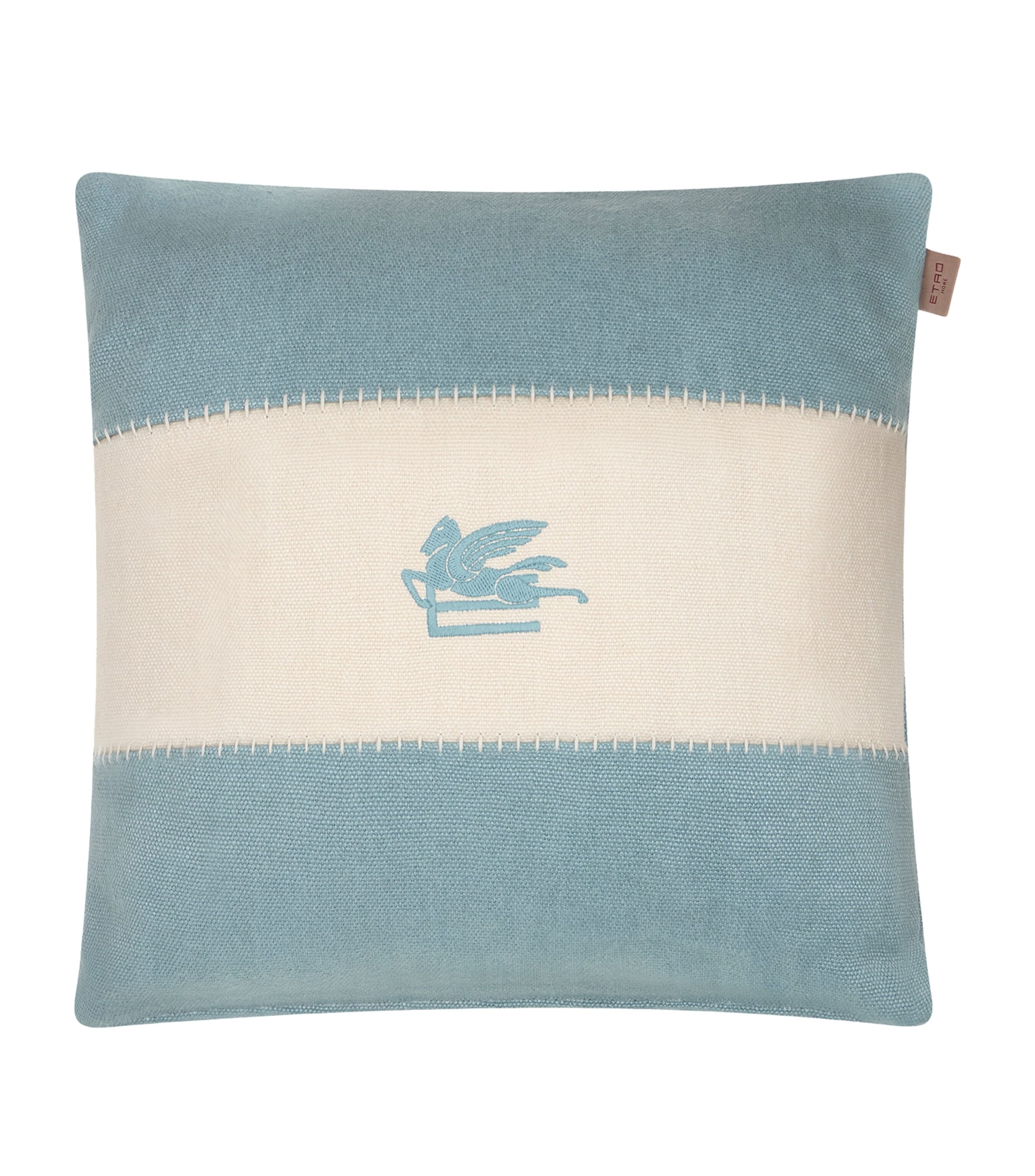 Etro Linen Pegaso Embroidered Cushion (45cm x 45cm) Blu/gry Image 1