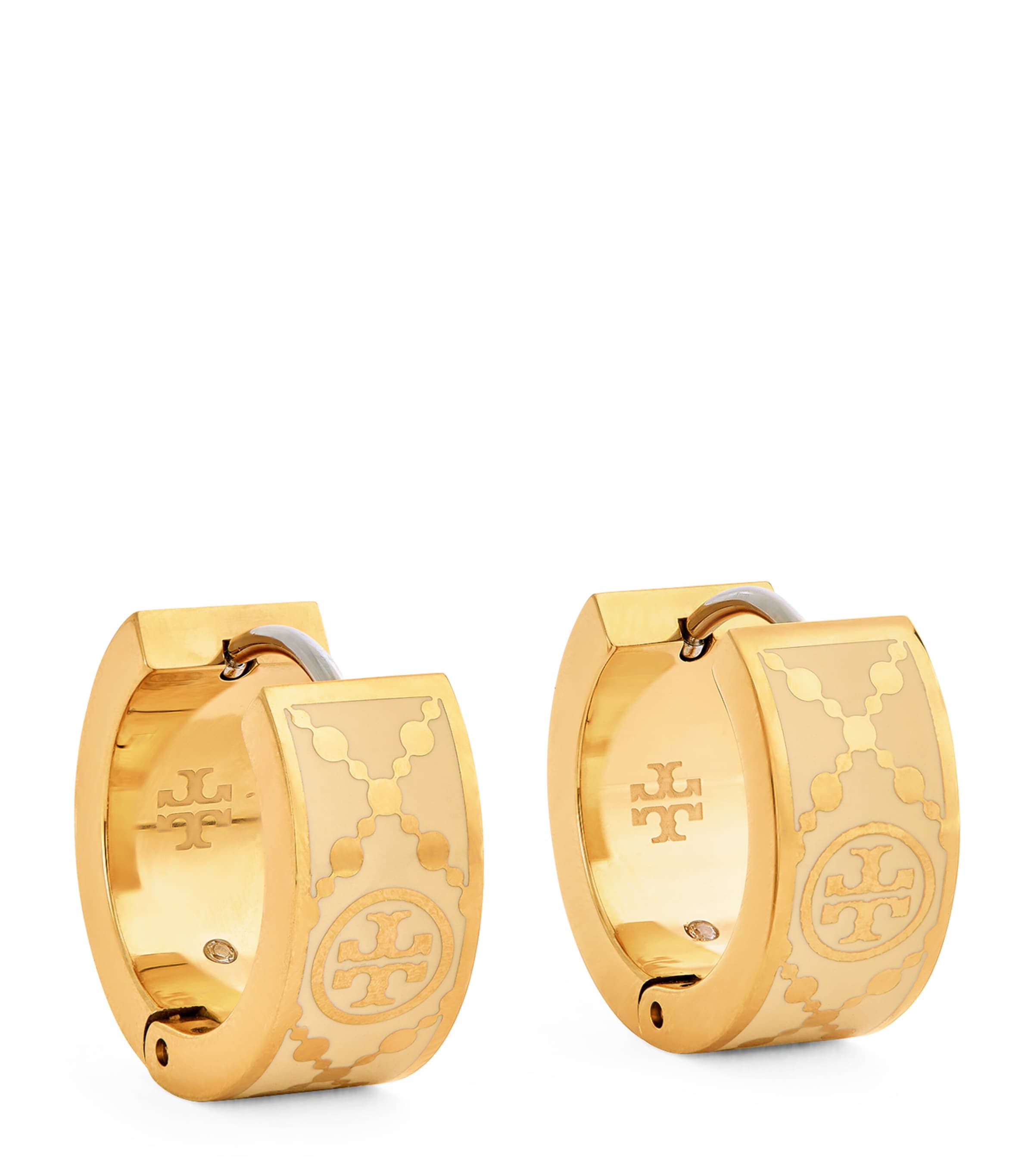 Tory Burch Small Double T Monogram Hoop Earrings In Gold