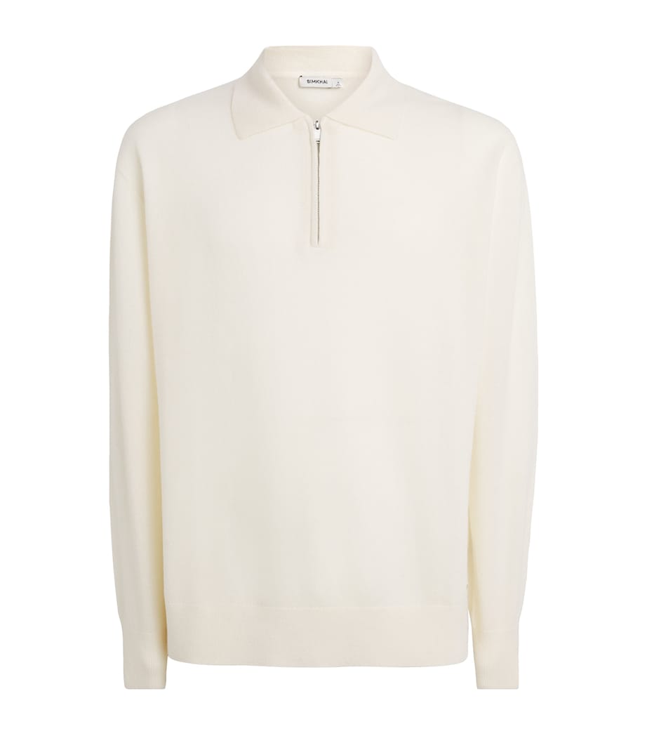 Simkhai Mens Cashmere-Blend Klaus Half-Zip Sweater Stucco Image 1