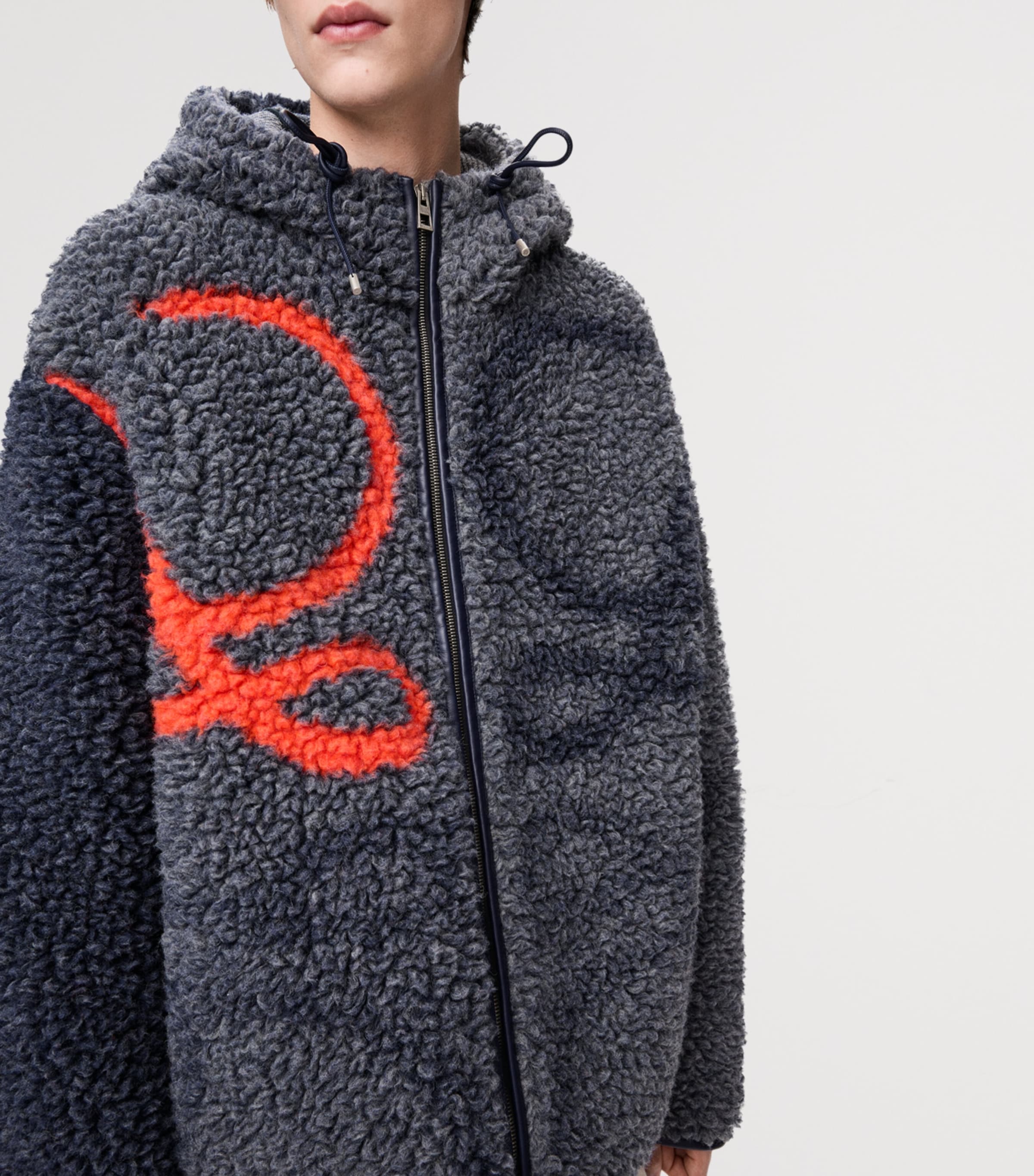 Fleece Anagram Hooded Jacket NAVY/ORANGE Image 5