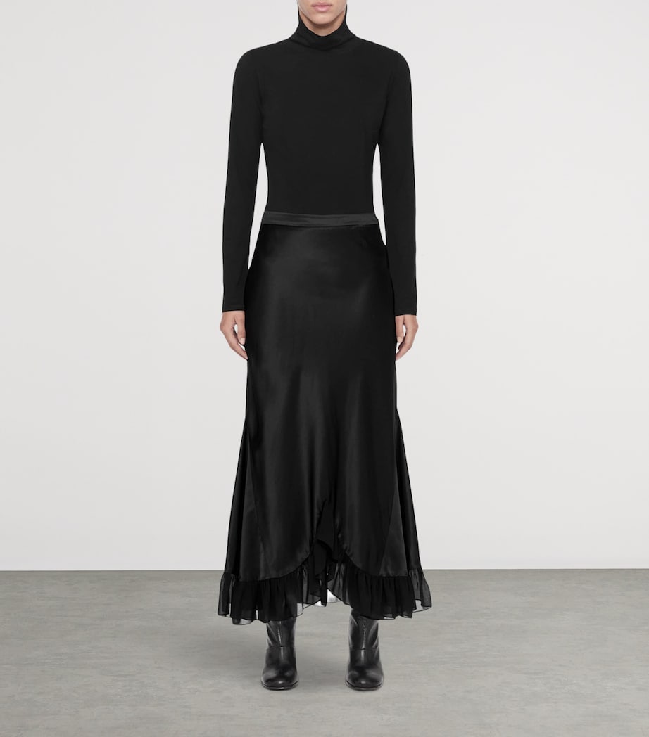 AllSaints Womens Satin Ruffle-Hem Irma Skirt Black Image 2