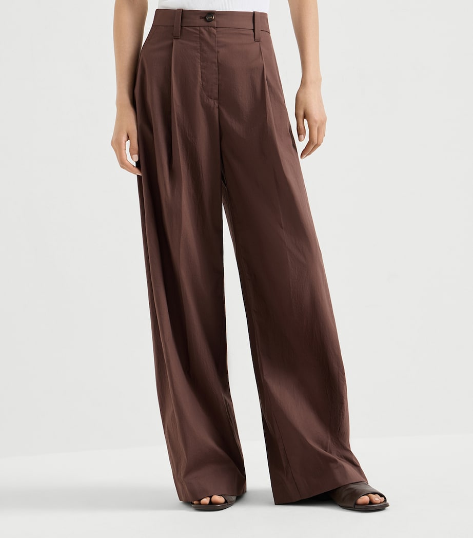 Brunello Cucinelli Womens Cotton Pleated Monili-Trim Trousers Image 3
