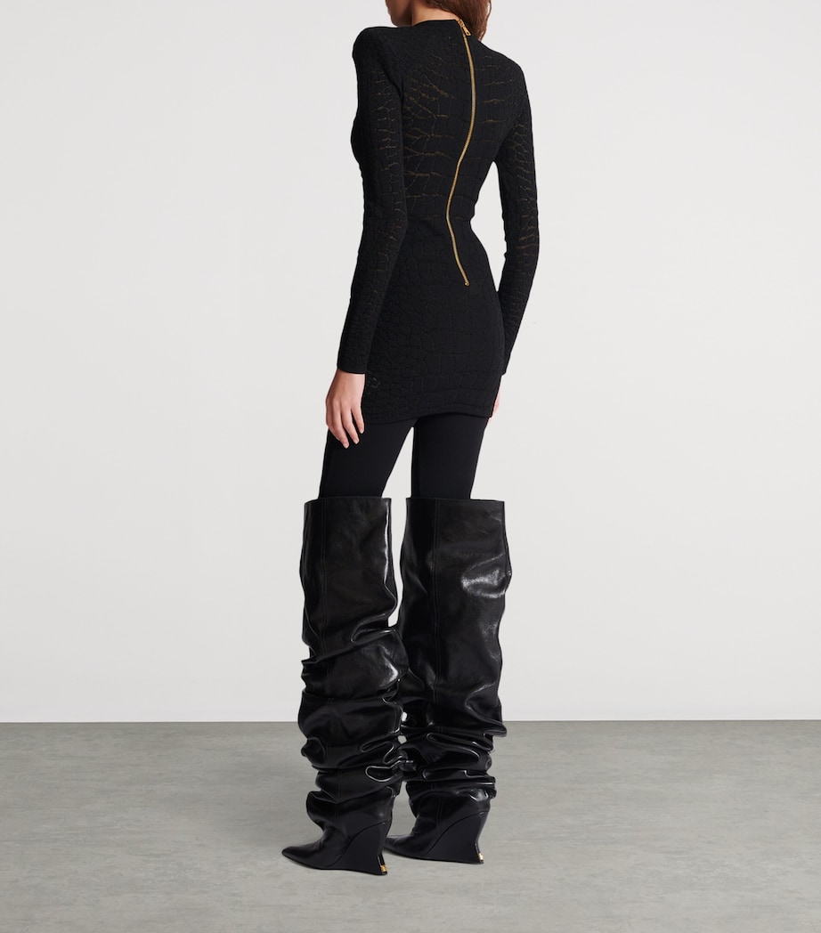 Embellished Crocodile-Knit Mini Dress 0PA NOIR Image 5