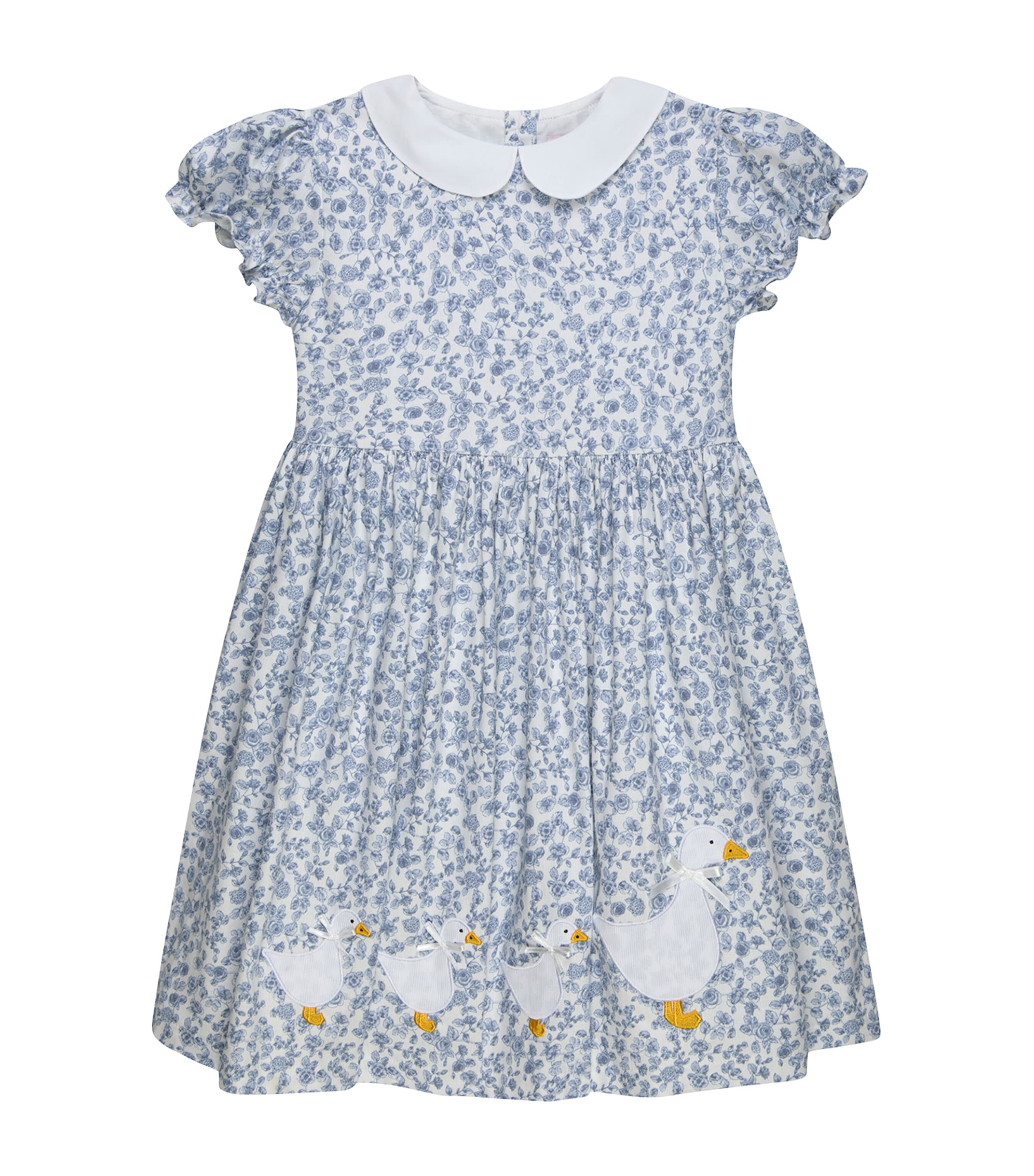 Trotters Floral Duck Dress (2-5 Years) Pale Blue Image 1