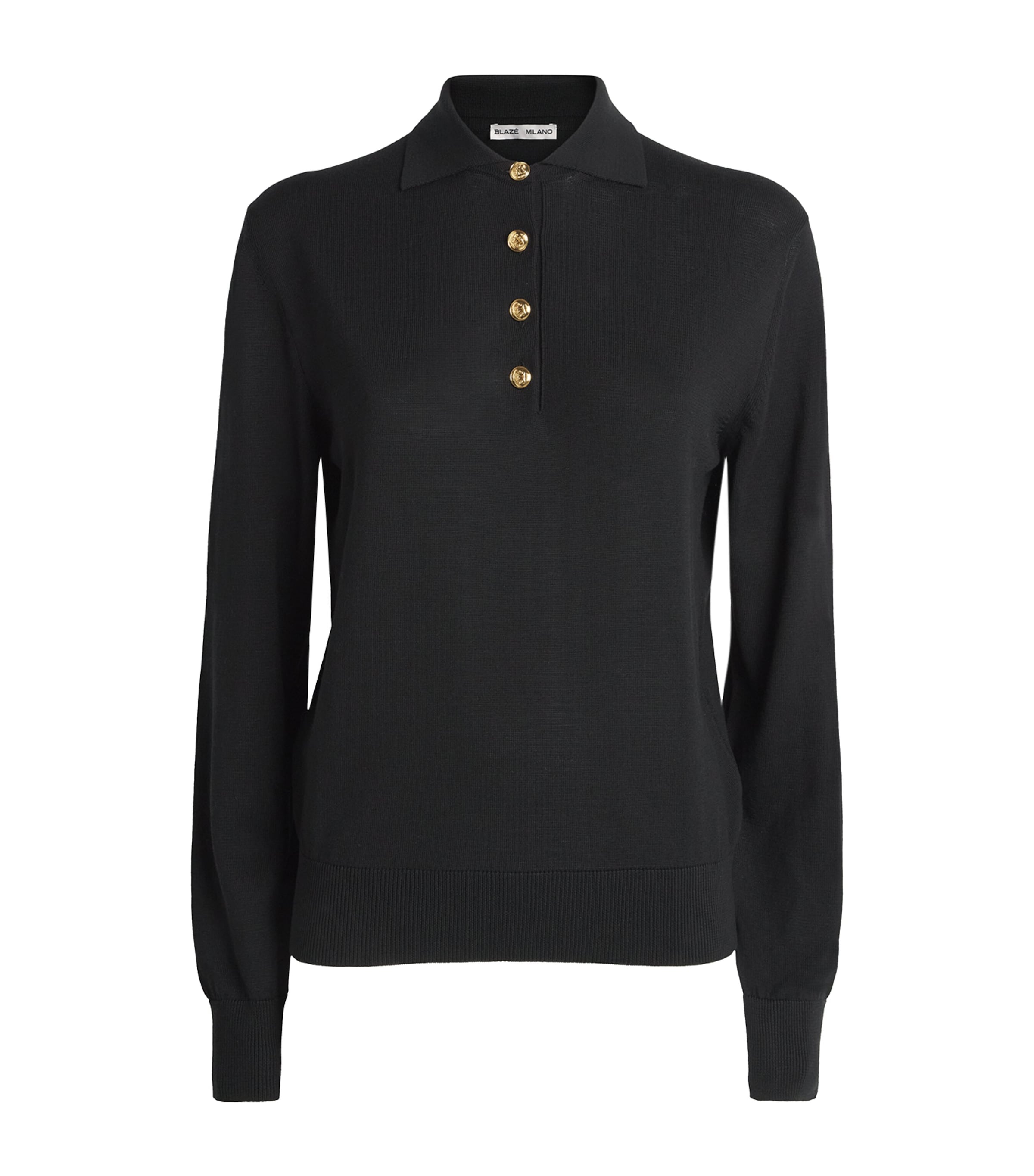 Blazé Milano Silk-cotton Polo Long-sleeve T-shirt In Black