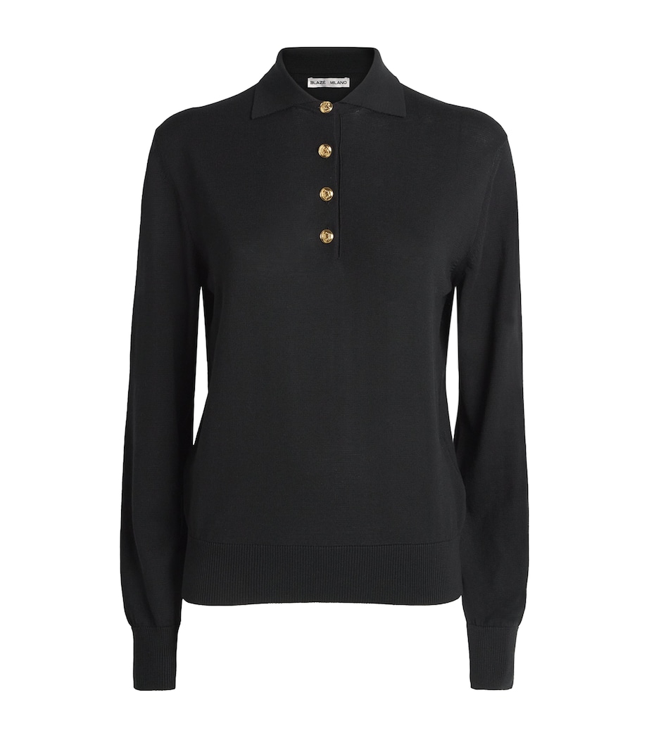 Silk-Cotton Polo Long-Sleeve T-Shirt N000 BLACK Image 1