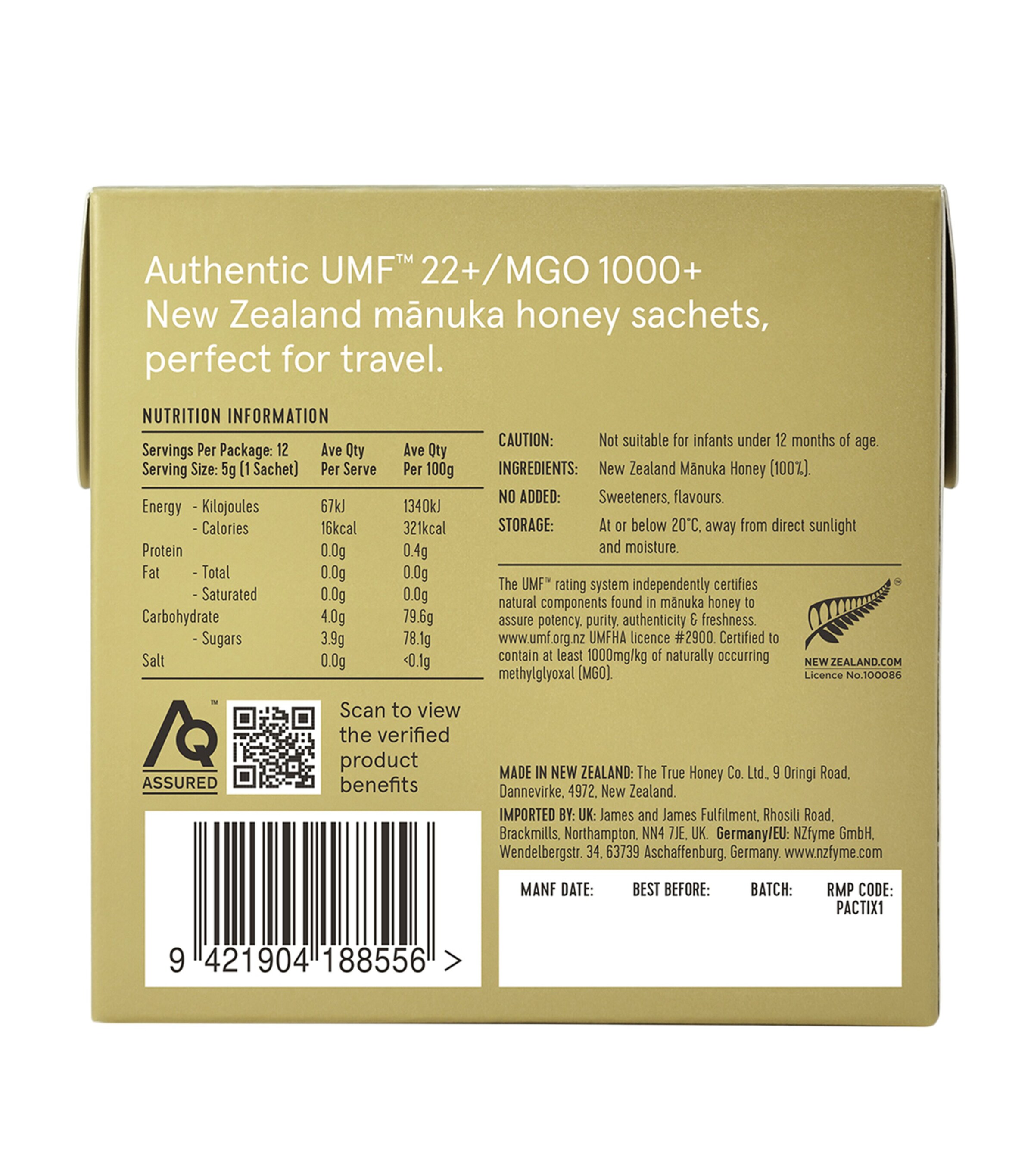The True Honey Co UMF 22+ / 1000+ MGO Manuka Honey Sachets (12 x 5g) Image 8