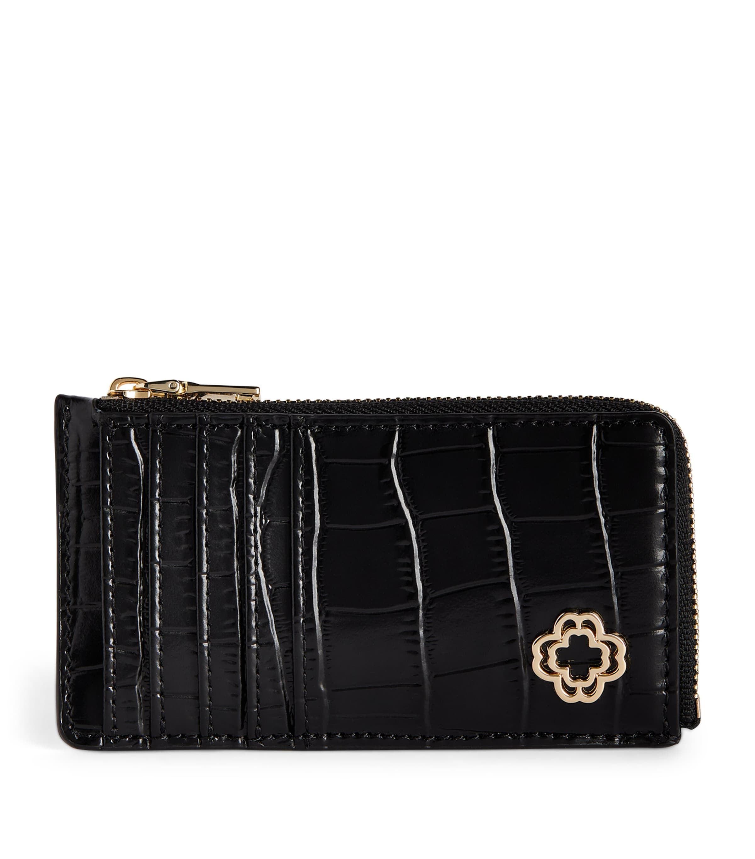 Shop Maje Croc-embossed Leather Card Holder In Black