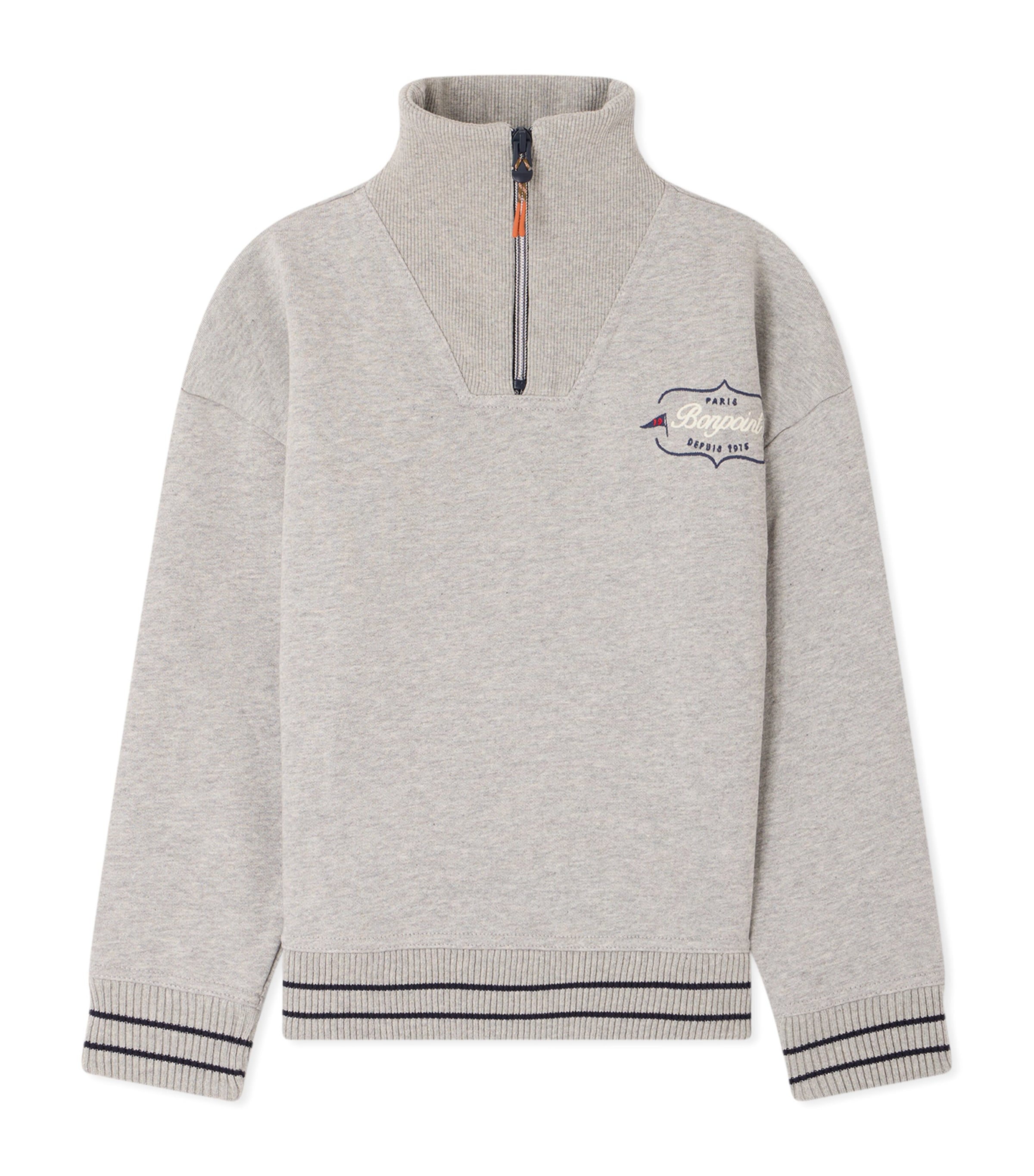 Bonpoint Cotton Quarter-Zip Sweatshirt (4-8 Years) Gris Chine C. Image 1