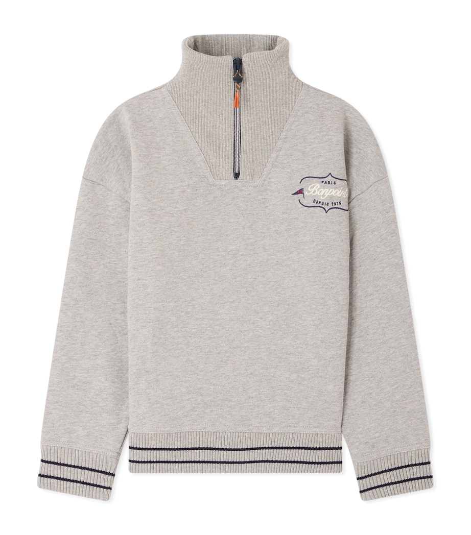 Bonpoint Cotton Quarter-Zip Sweatshirt (4-8 Years) Gris Chine C. Image 1