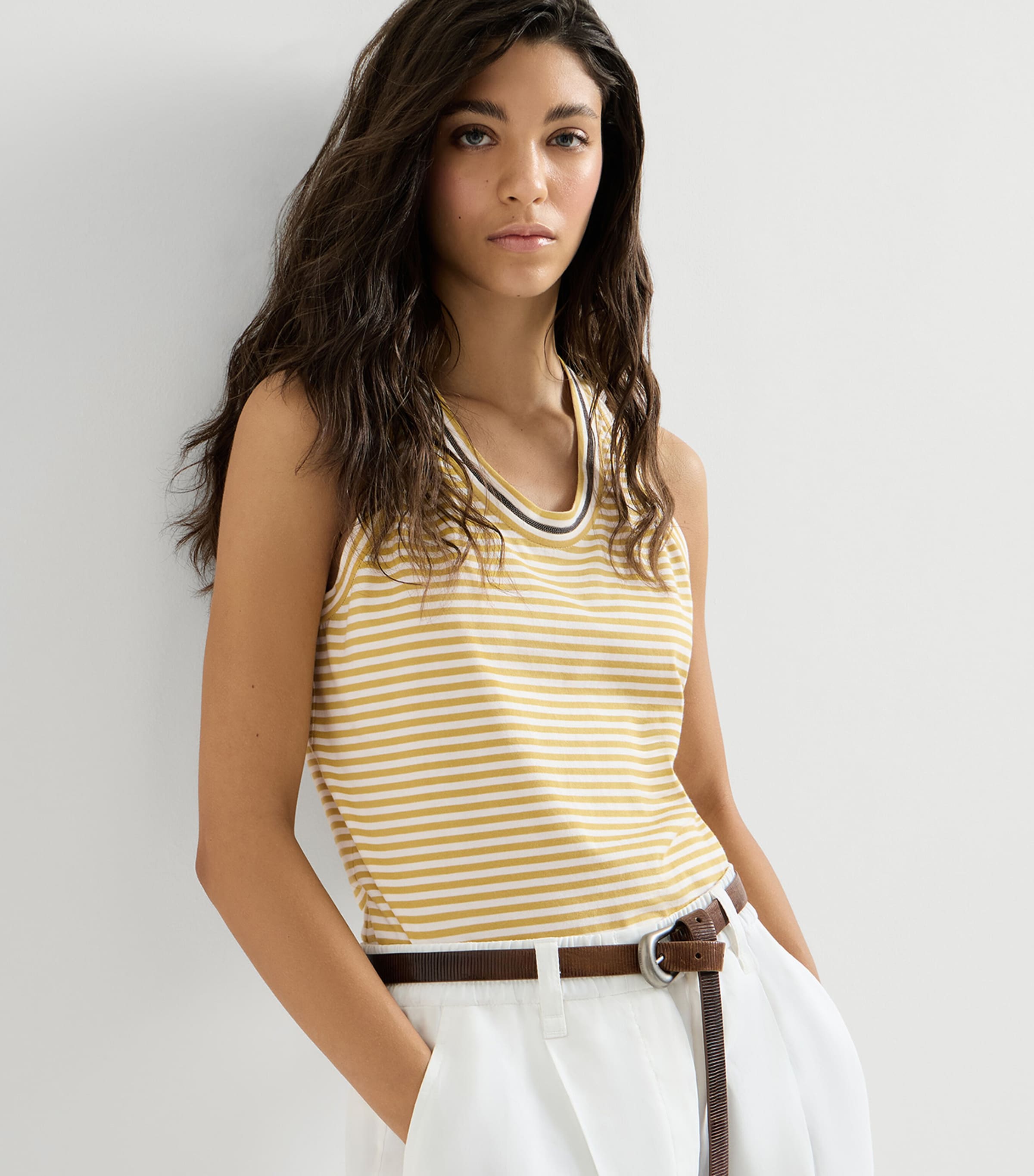Brunello Cucinelli Womens Cotton Stripe Tank Top Image 4
