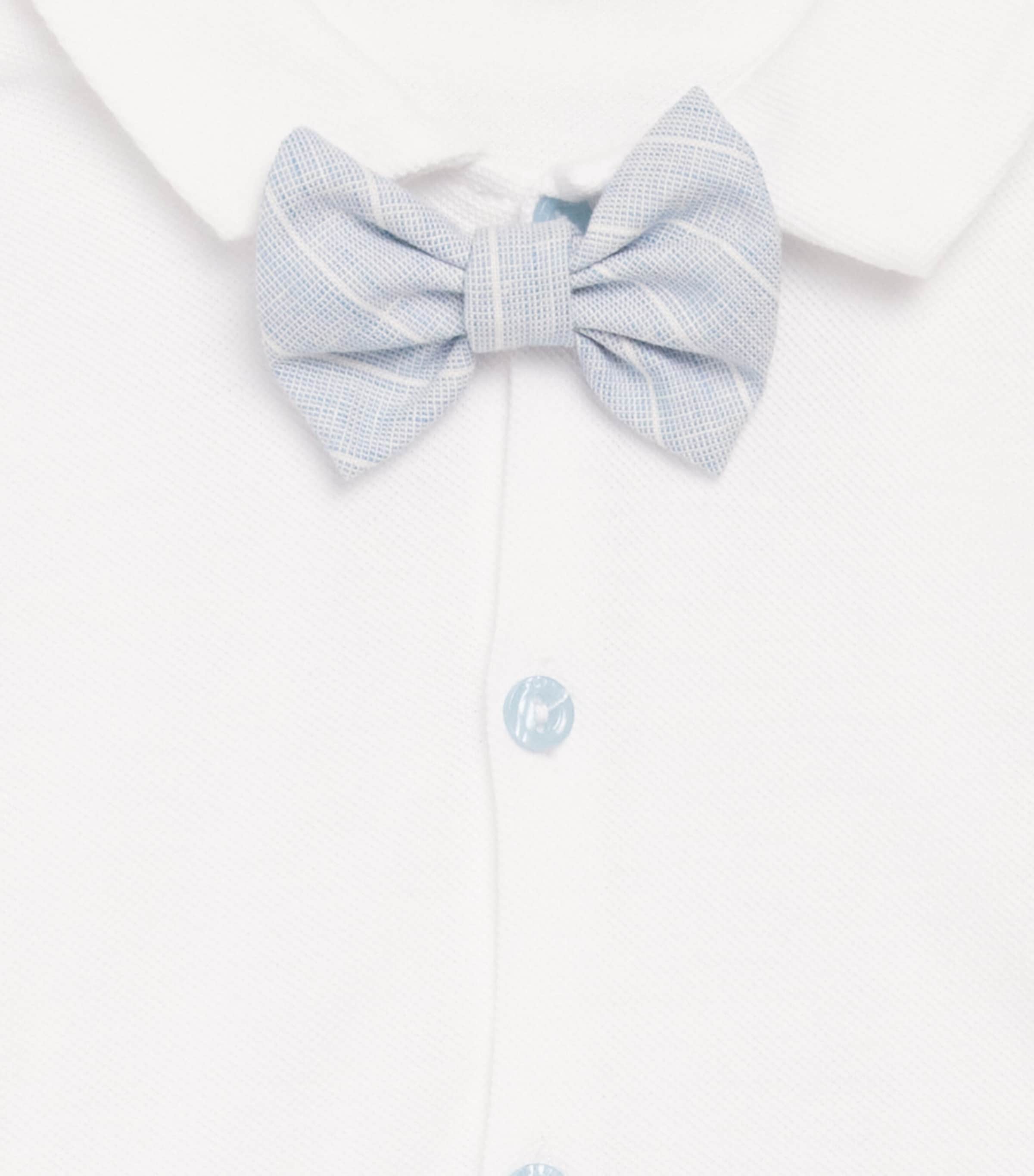 Monnalisa Cotton Stripe Bow Tie Playsuit (1-9 Months) White+cloud Image 4