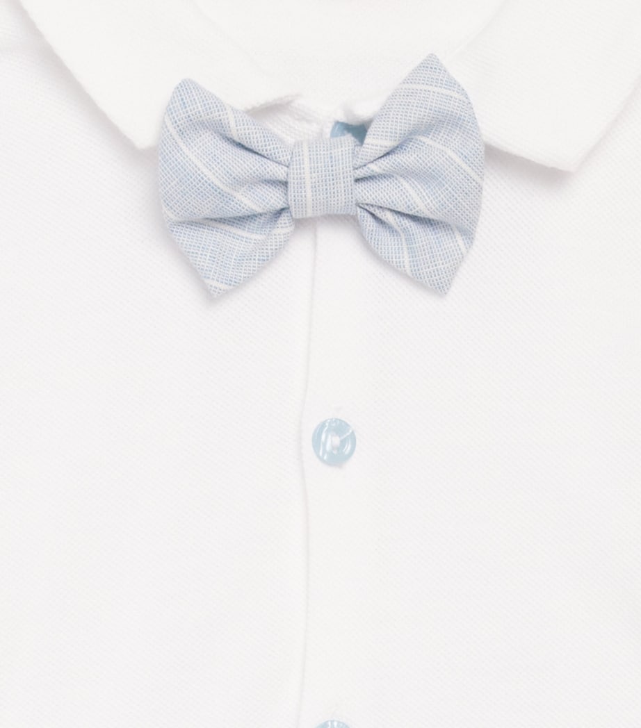 Monnalisa Cotton Stripe Bow Tie Playsuit (1-9 Months) White+cloud Image 4