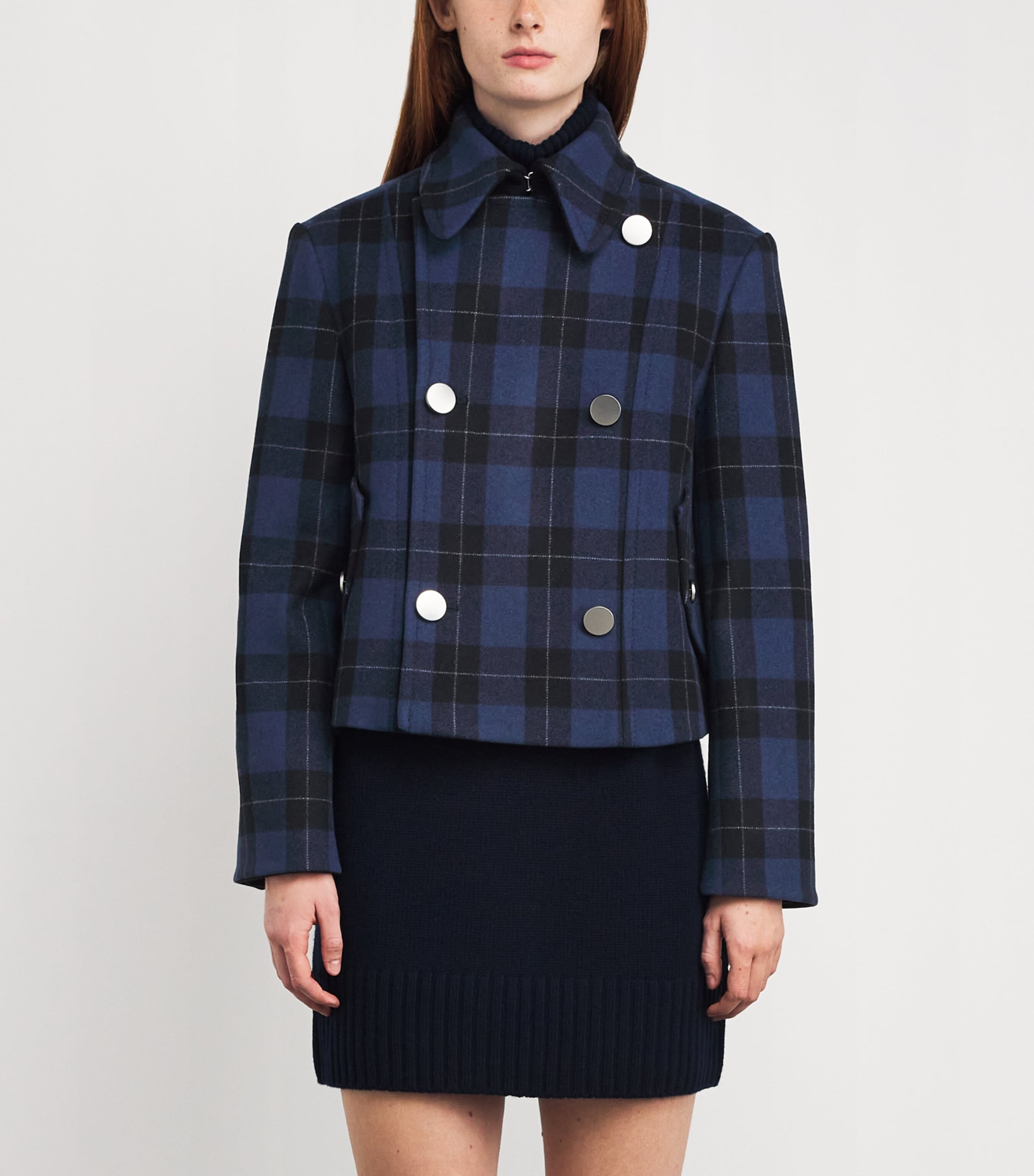 Wool-Blend Check Jacket NAVY Image 3