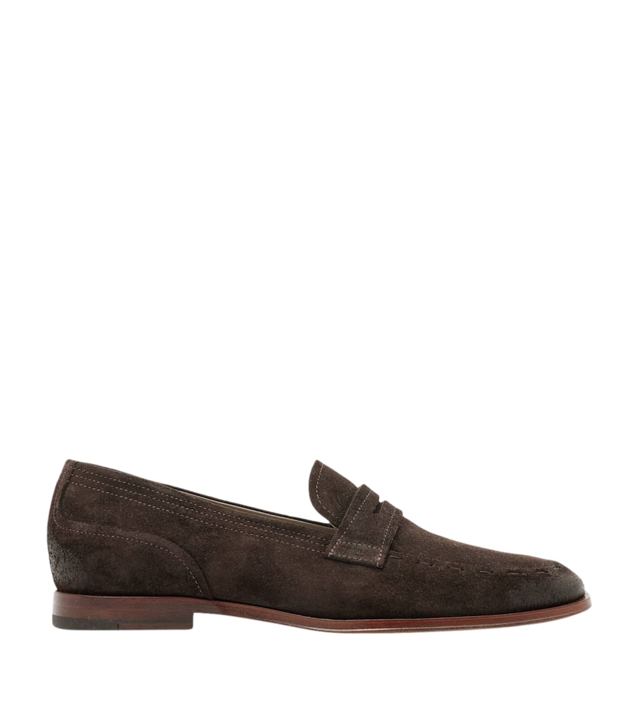 AllSaints Suede Jules Stitch Loafers Dark Brown Image 1