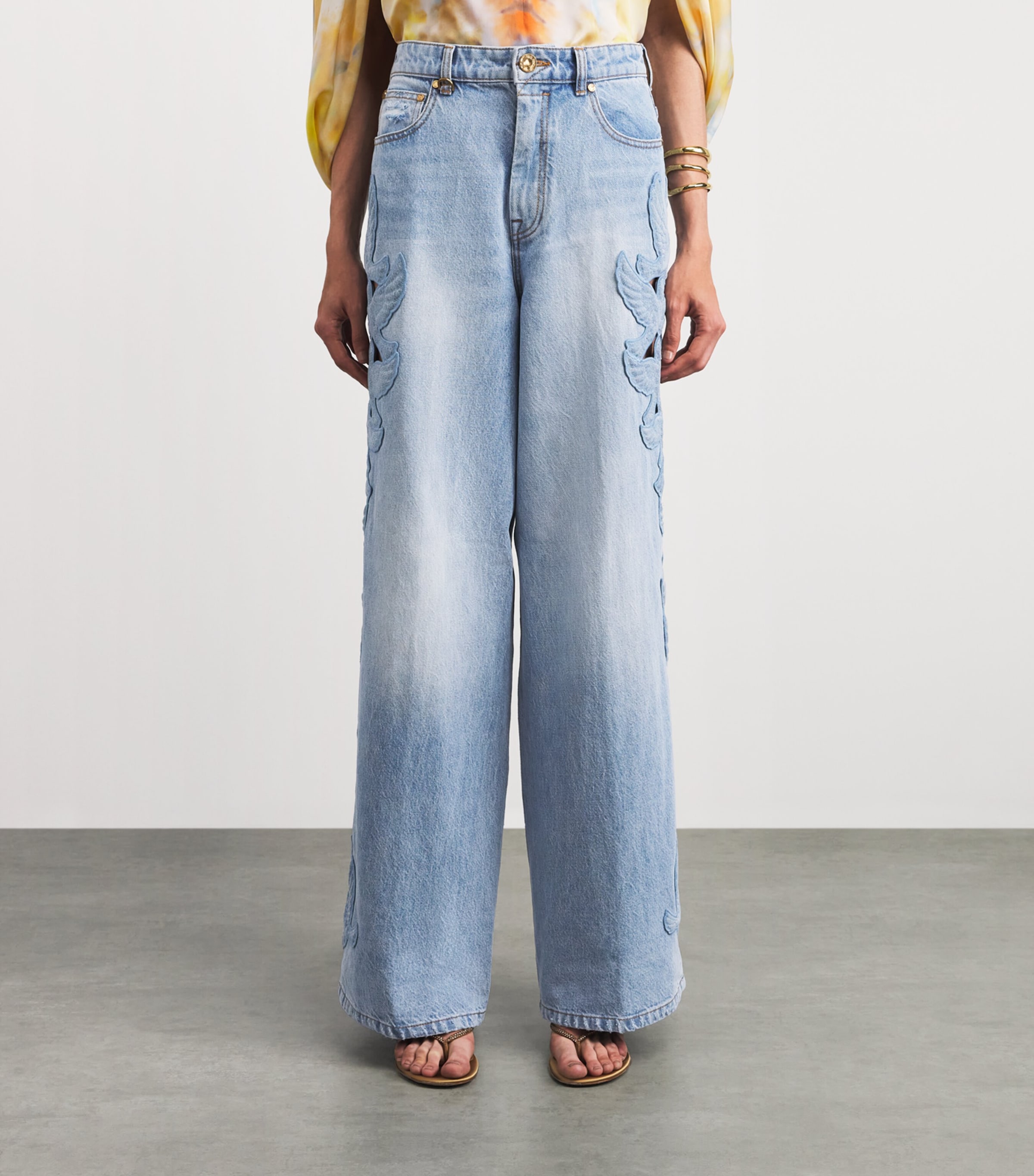 Zimmermann Womens Appliqué Alchemy Flared Jeans Sea Foam Image 4