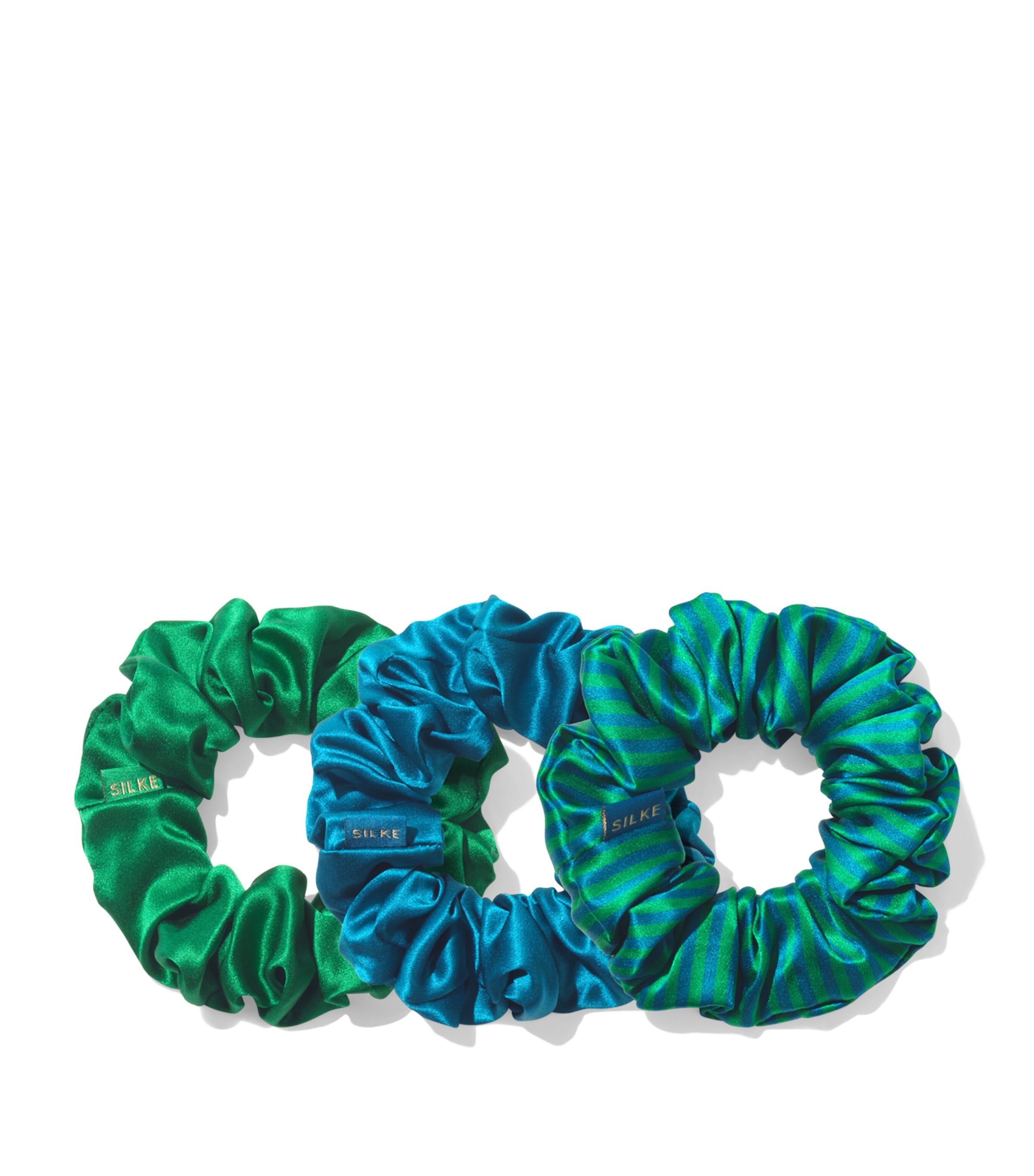 Mulberry Silk Hair Scrunchies (Set of 3) ISLA PACK - BLUE AND GREEN Image 1