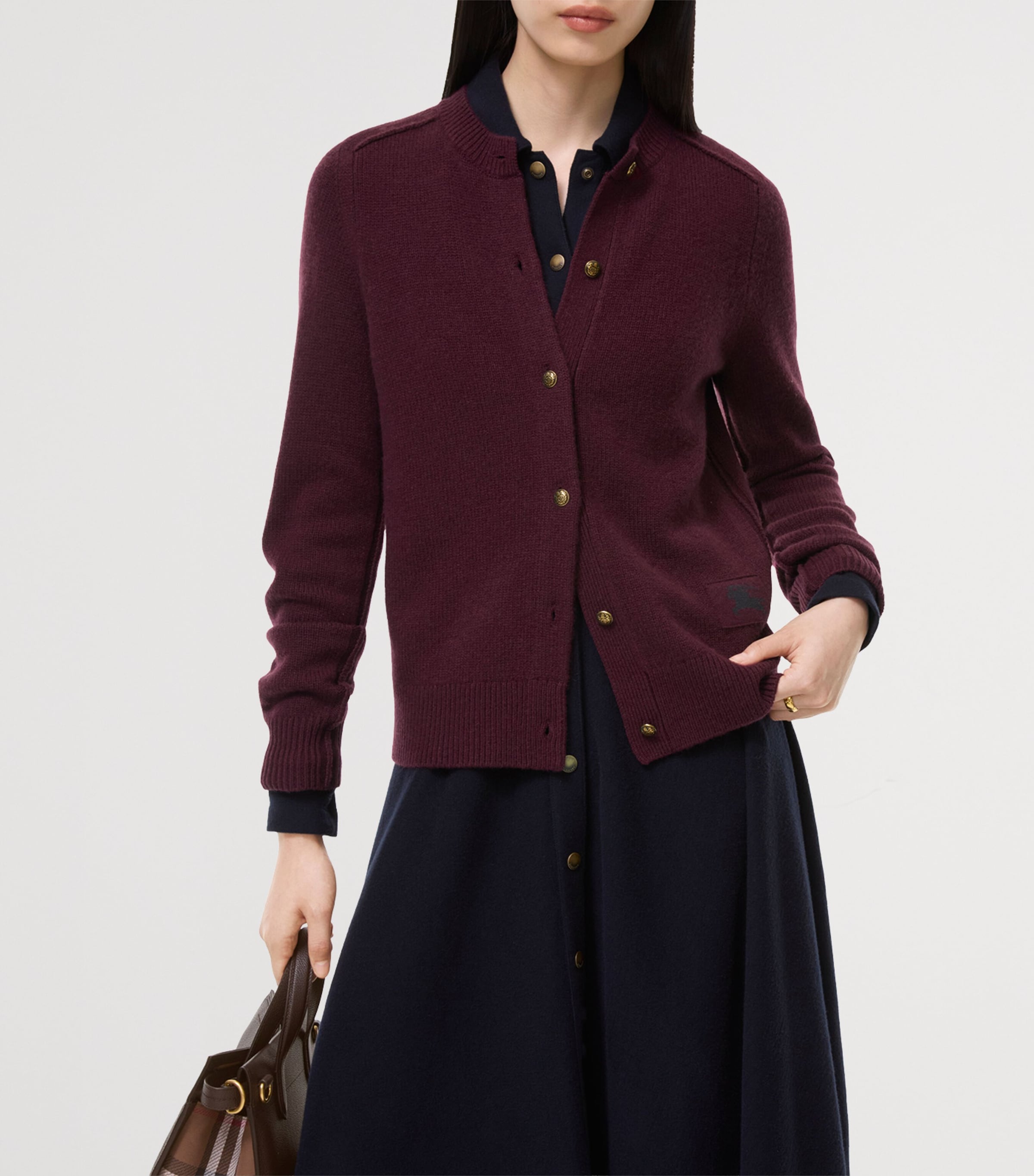 Burberry Womens Cashmere Crew-Neck Cardigan Acer Purple Image 2