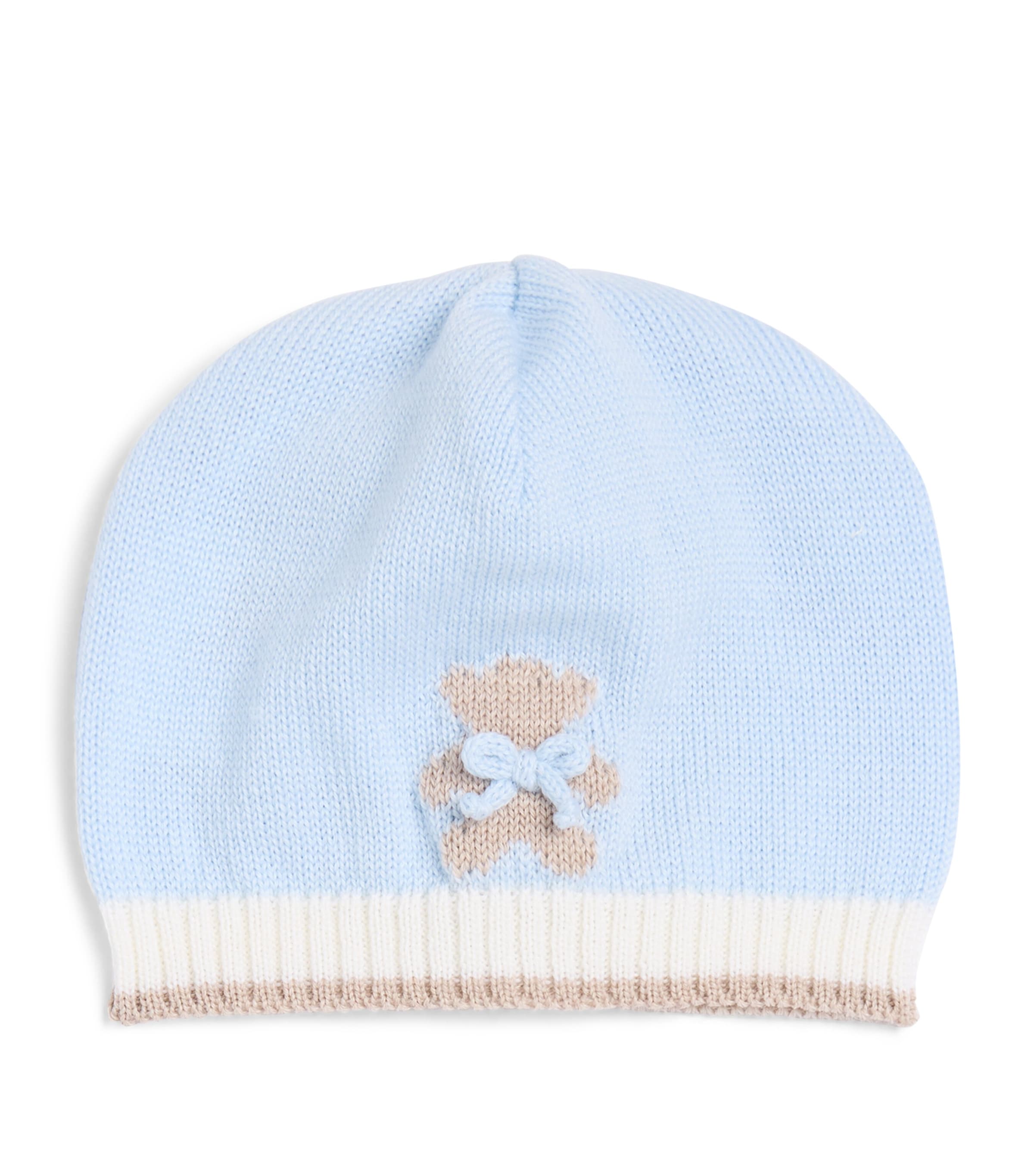 Bimbalo Wool Teddy Bear Beanie (1-24 Months) Off White/blue Image 1
