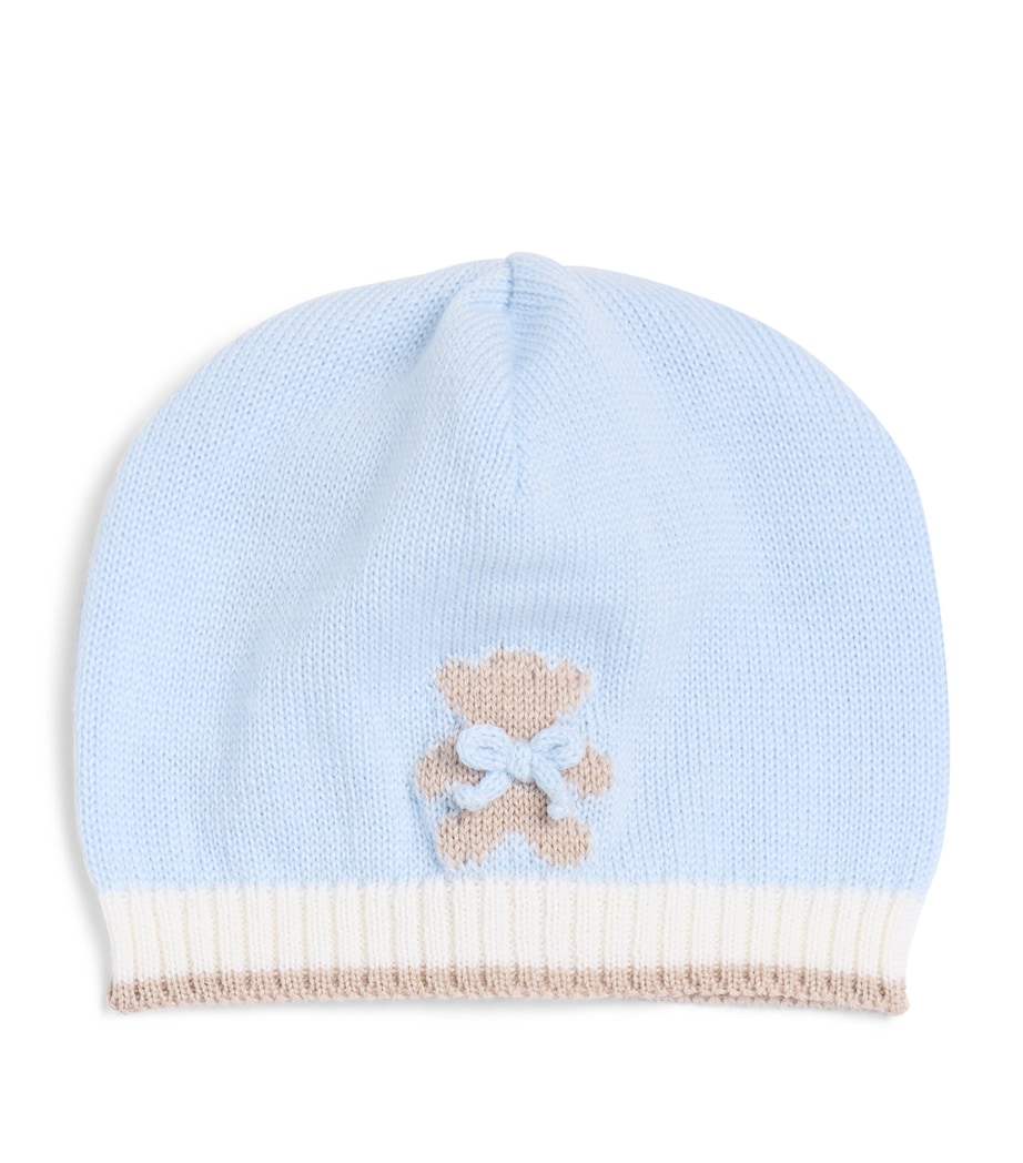 Bimbalo Wool Teddy Bear Beanie (1-24 Months) Off White/blue Image 1