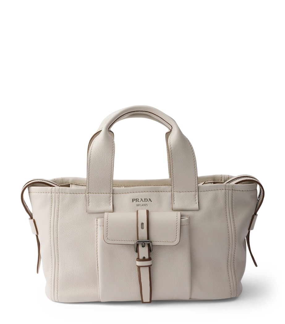 Prada Medium Leather Route Tote Bag Neutral Image 1