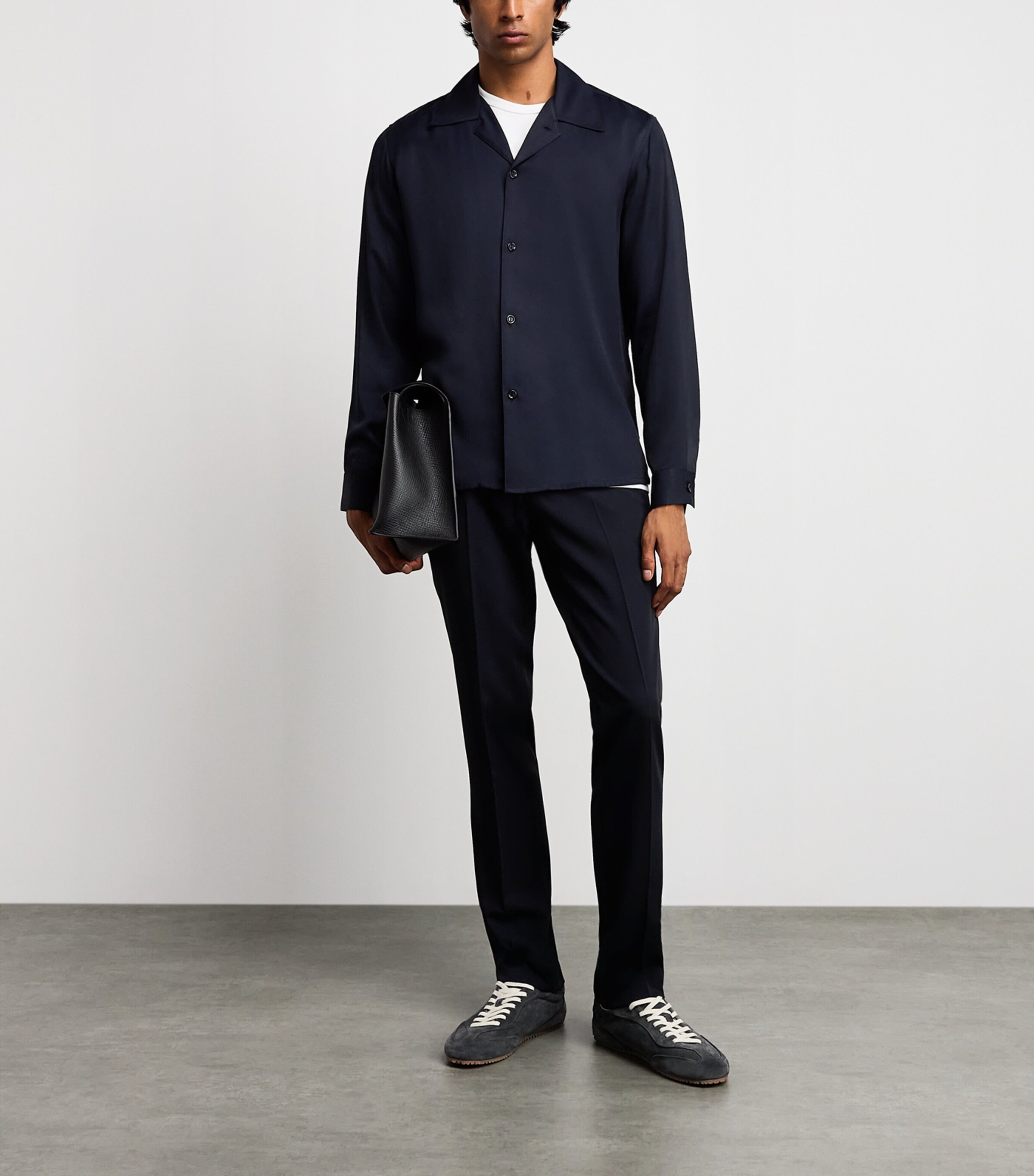Sandro Paris Mens Notched-Collar Shirt Midnight Blue Image 2