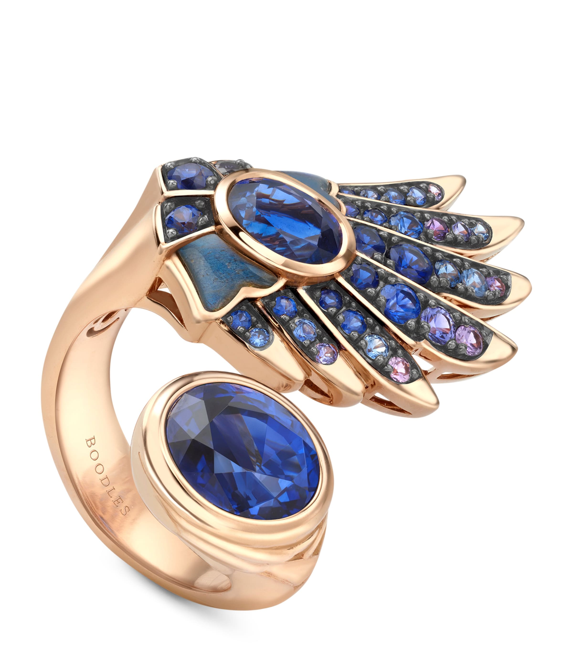 Boodles Rose Gold, Sapphire and Labradorite The Palace Collection Raven's Watch Gemini Sapphire Ring Blue Image 1