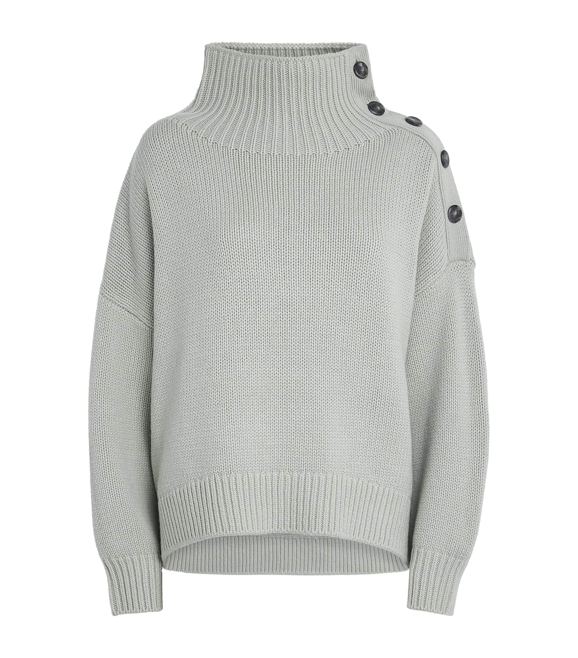 Yves Salomon Wool-cashmere Buttoned Sweater In Gray