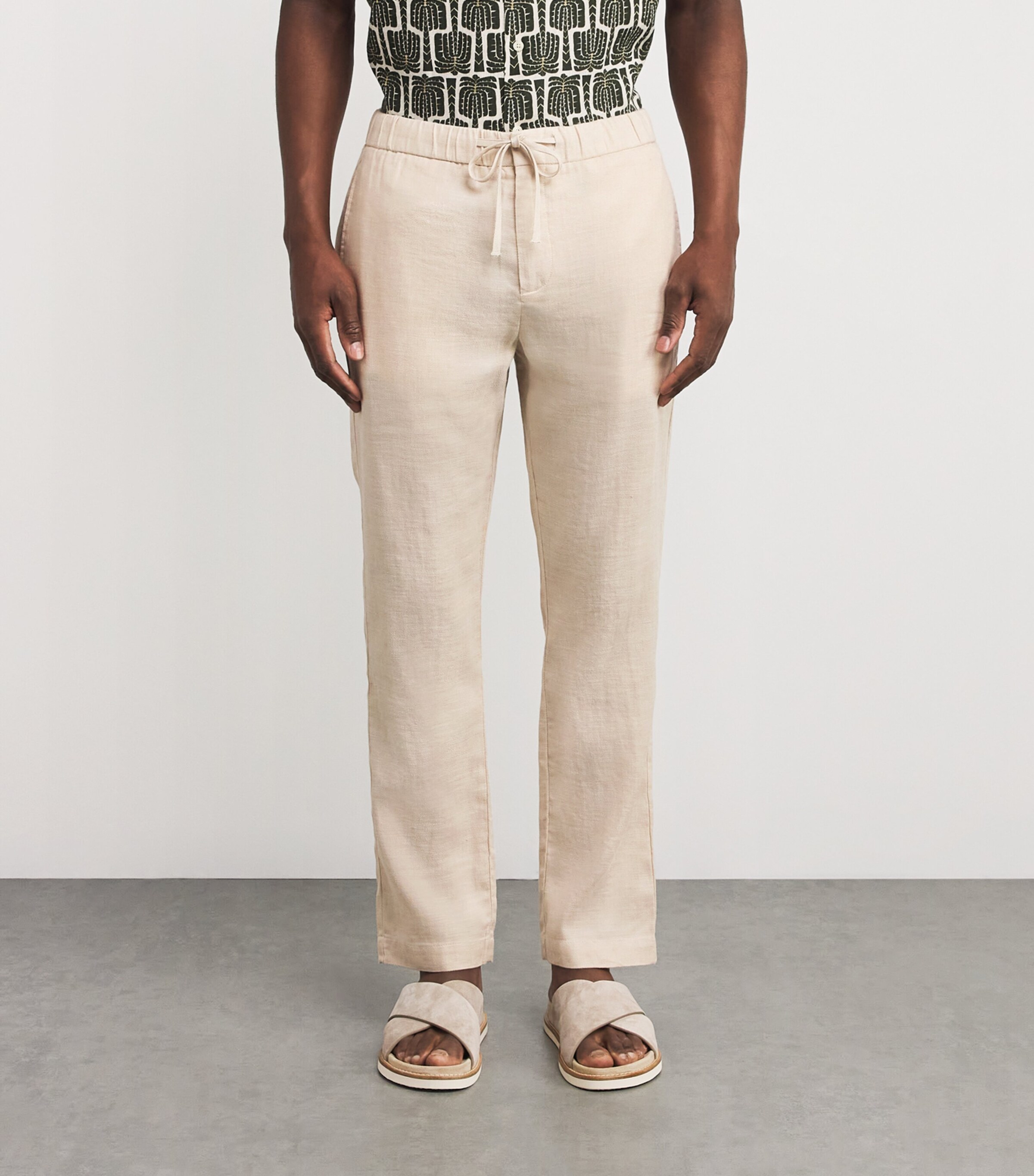 Frescobol Carioca Mens Linen-Cotton Oscar Slim Trousers Sand Image 3