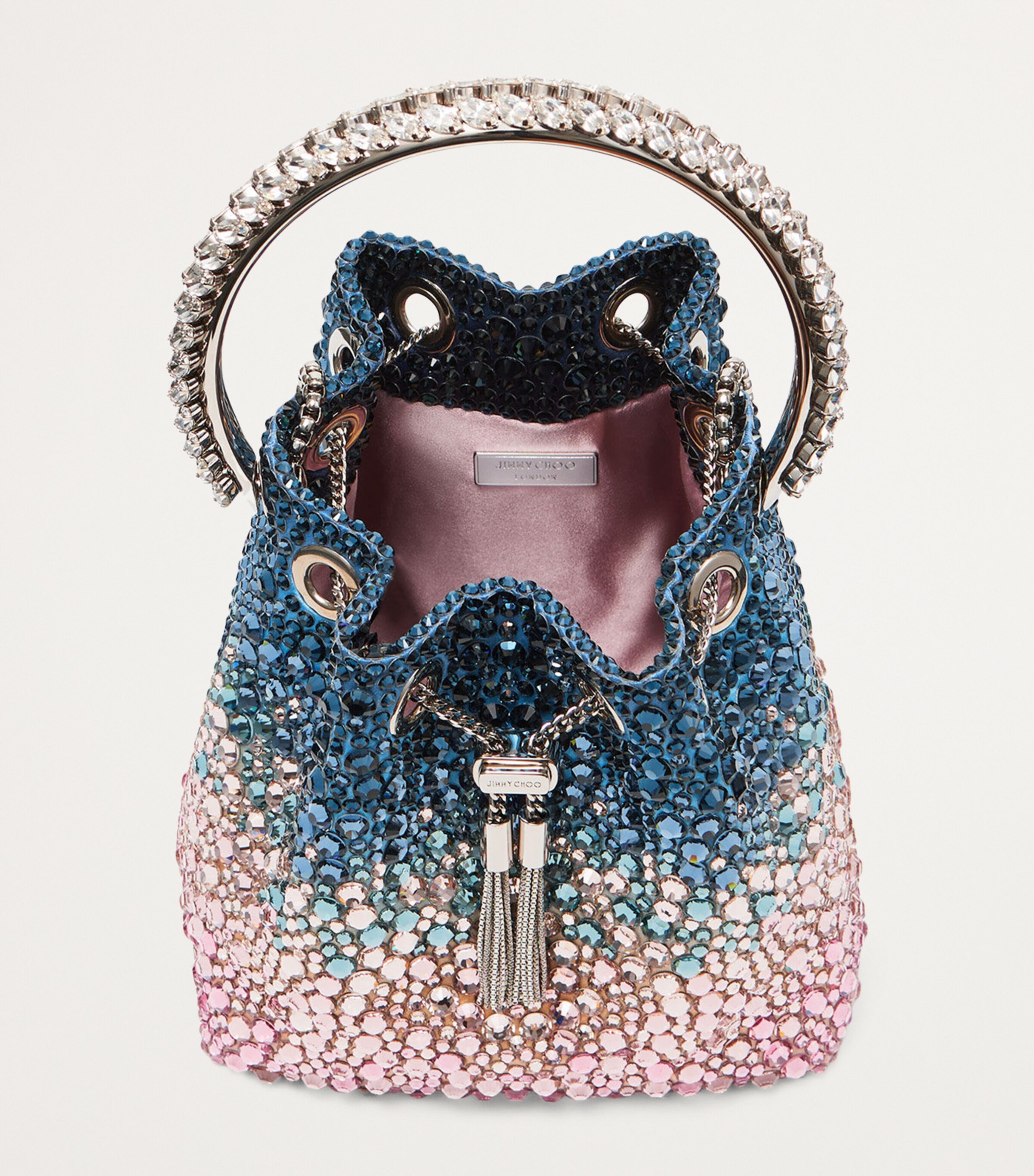【JIMMY CHOO】Micro Bon Bon トップハンドルバッグ MICRO BON BON | Silver Crystal Mesh Bag with Metal Handle