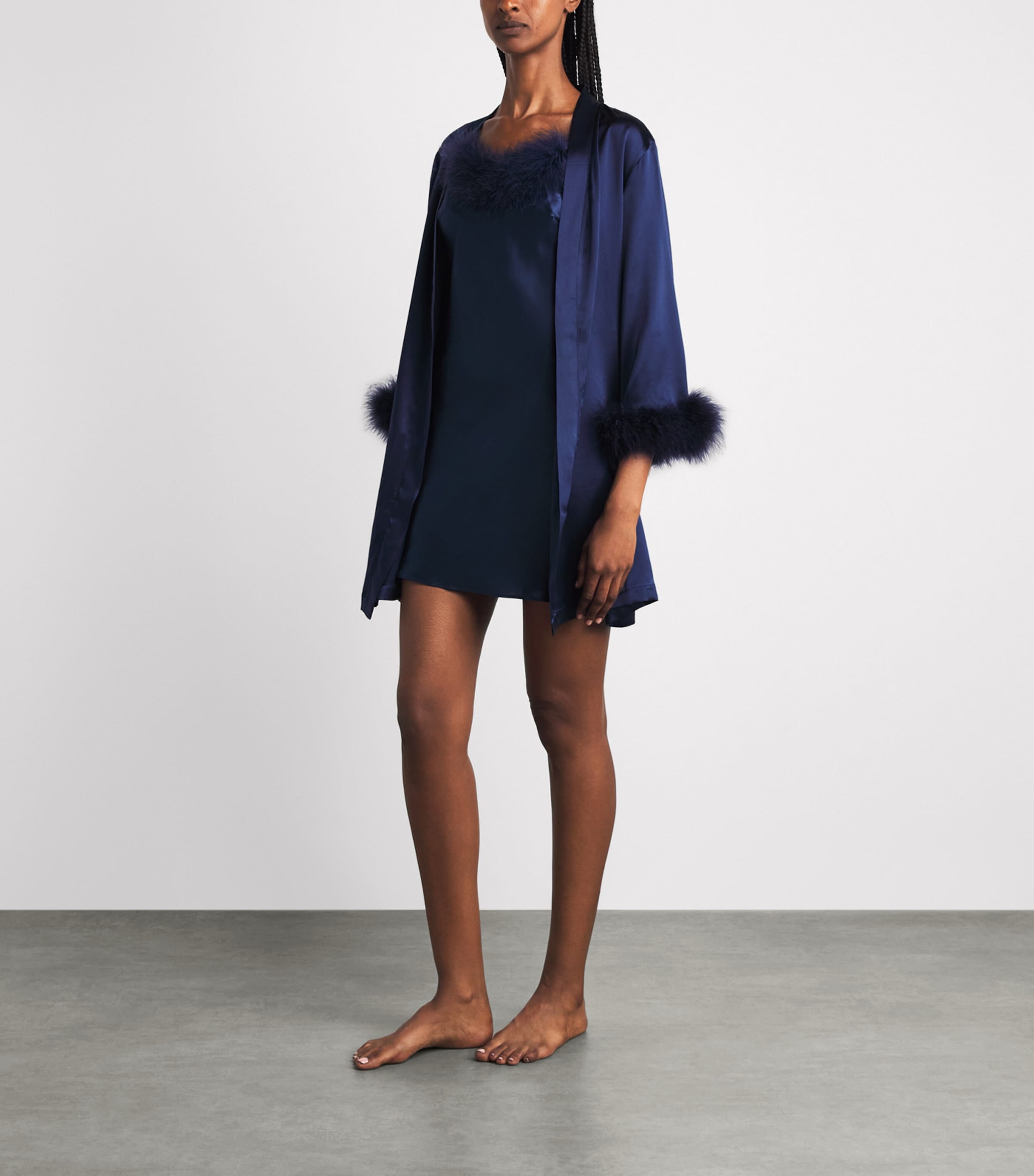 Gilda & Pearl Womens Silk Meet Me at Midnight Short Robe Sapphire Image 2