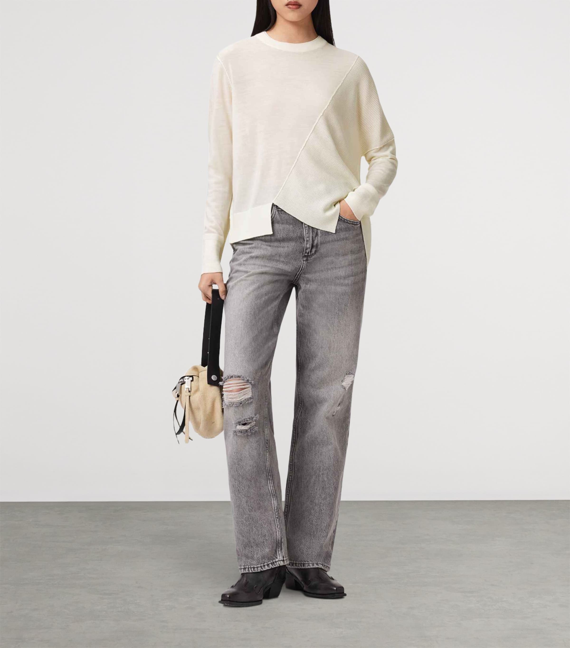 AllSaints Womens Wool Asymmetric Isla Sweater Chalk White Image 6