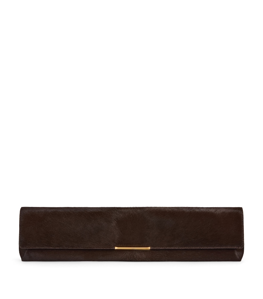Balmain Long Leather Pony-Effect Clutch Bag Marron Fonce Image 1