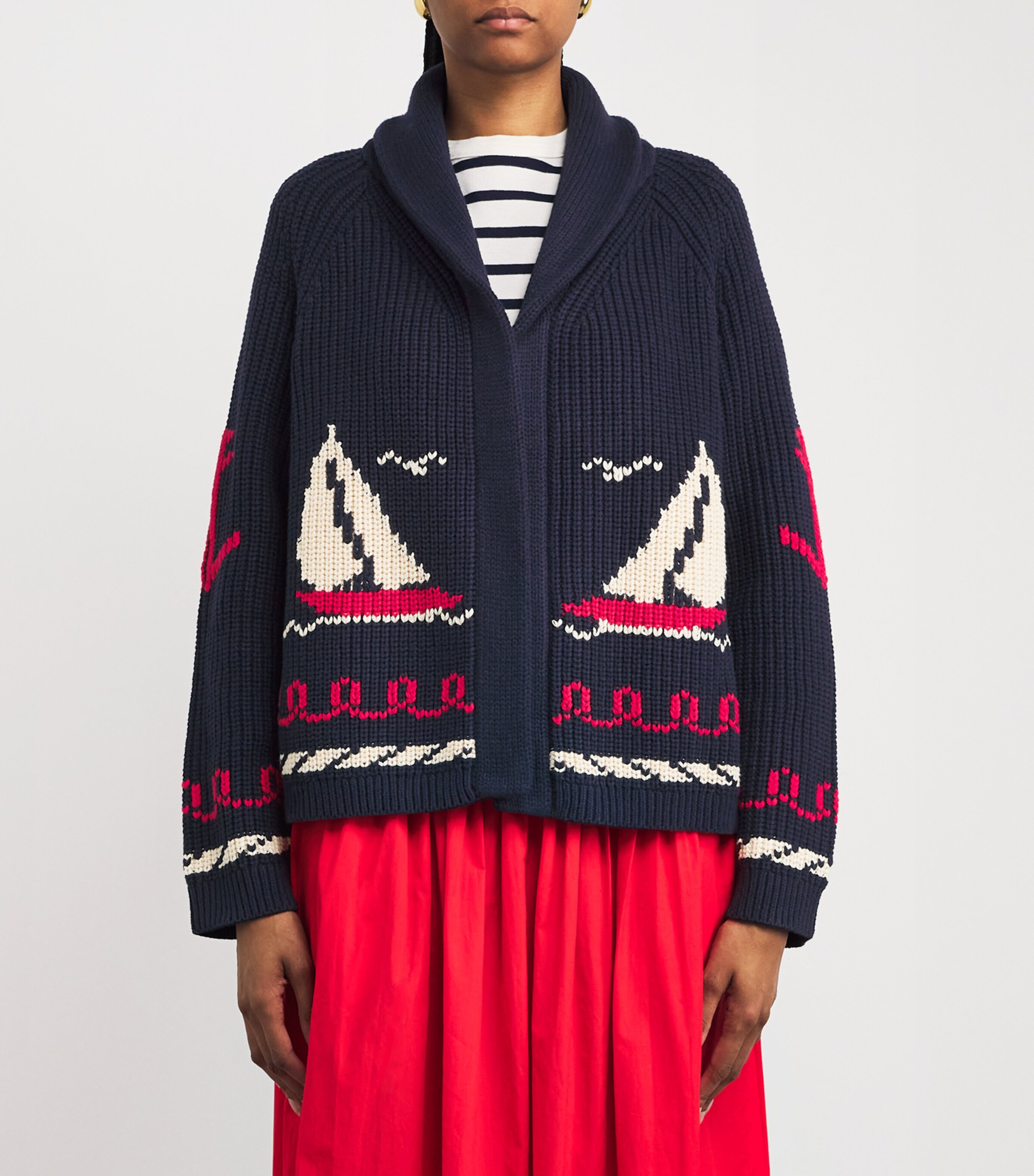 The Great. Womens Cotton-Blend Sailboat Lodge Cardigan Dark Navy Image 3