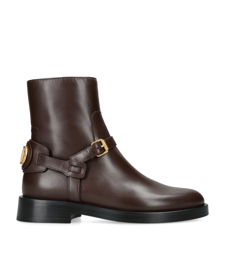 Leather Signature VLogo Ankle Boots 30 BROWN Image 1