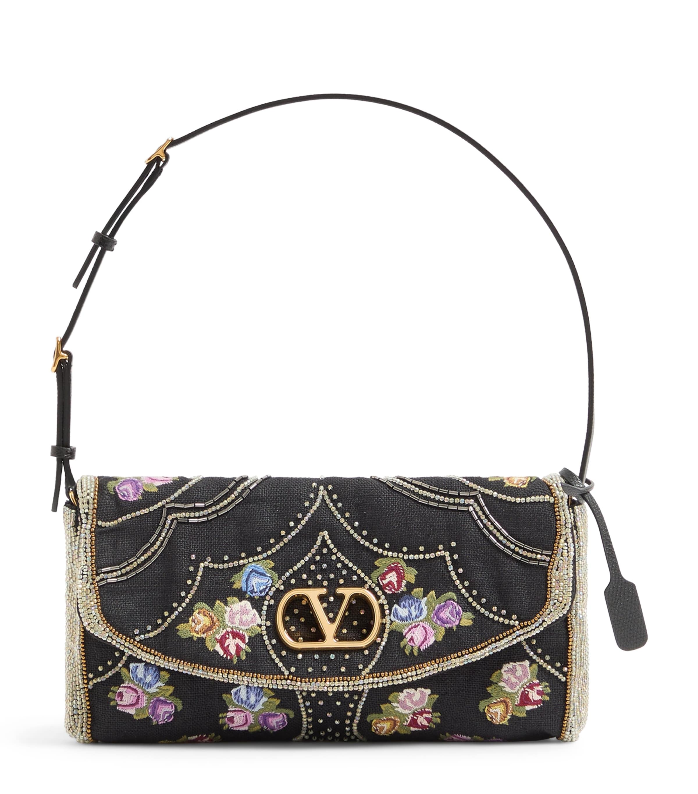 Valentino Garavani Small Linen Beaded DeVain Shoulder Bag Image 1