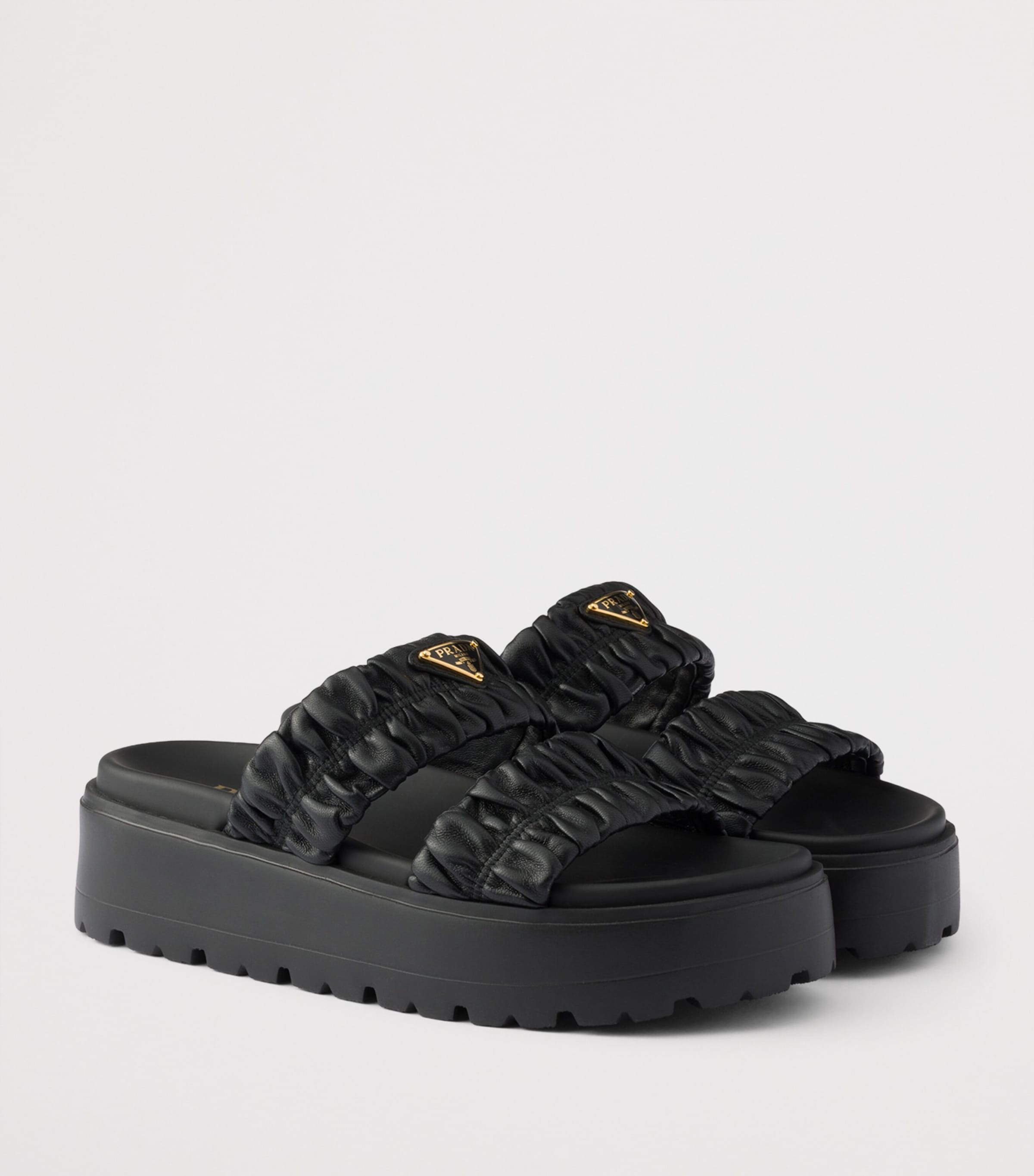 Prada Nappa Leather Flatform Slides 45 Black Image 2