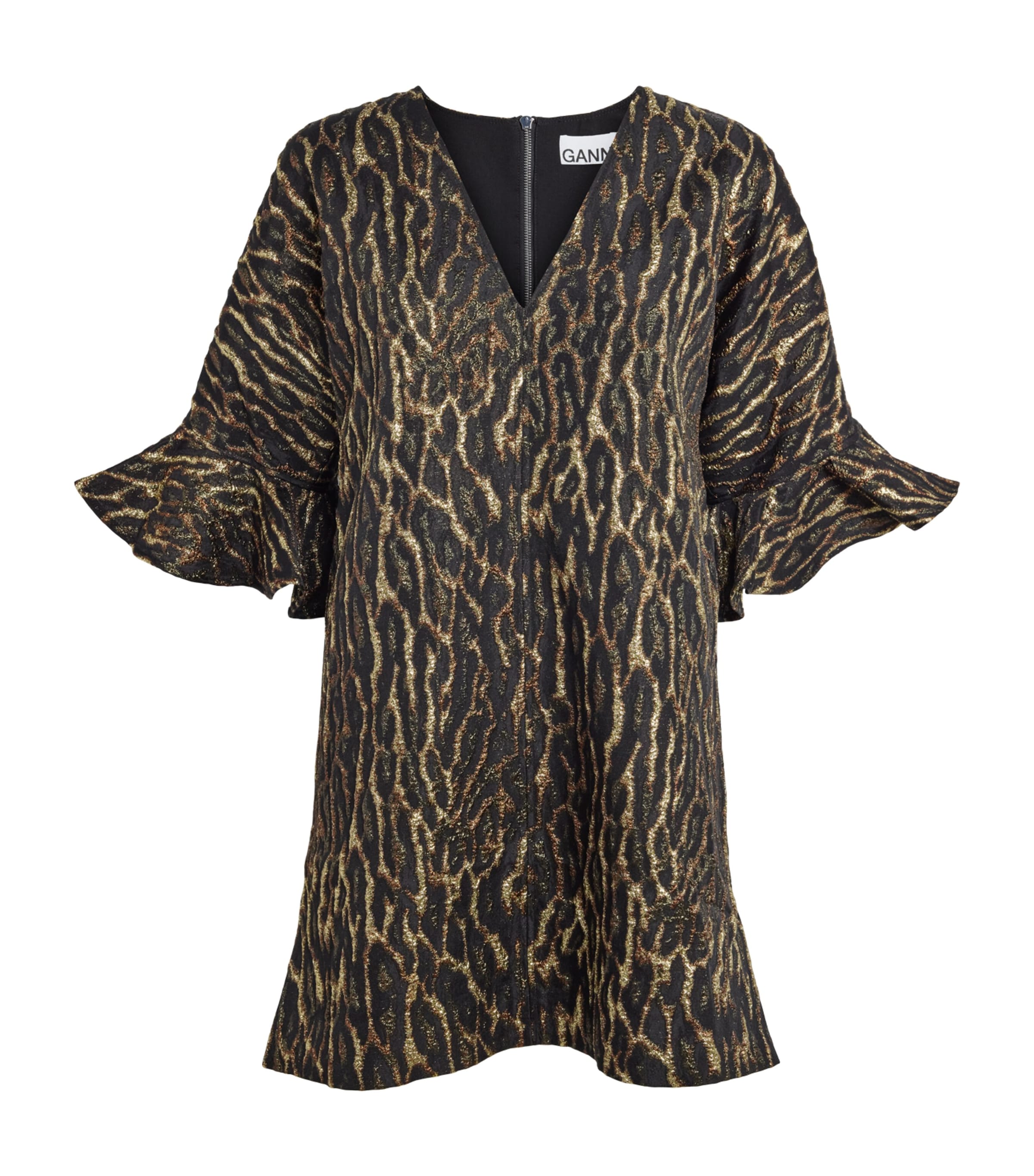Metallic Leopard Jacquard Mini Dress 01X ANTIQUE BRONZE Image 1
