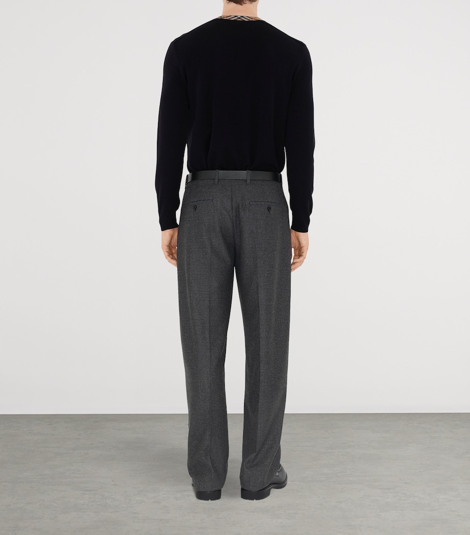 Wool Check-Trim Sweater NAVY Image 4