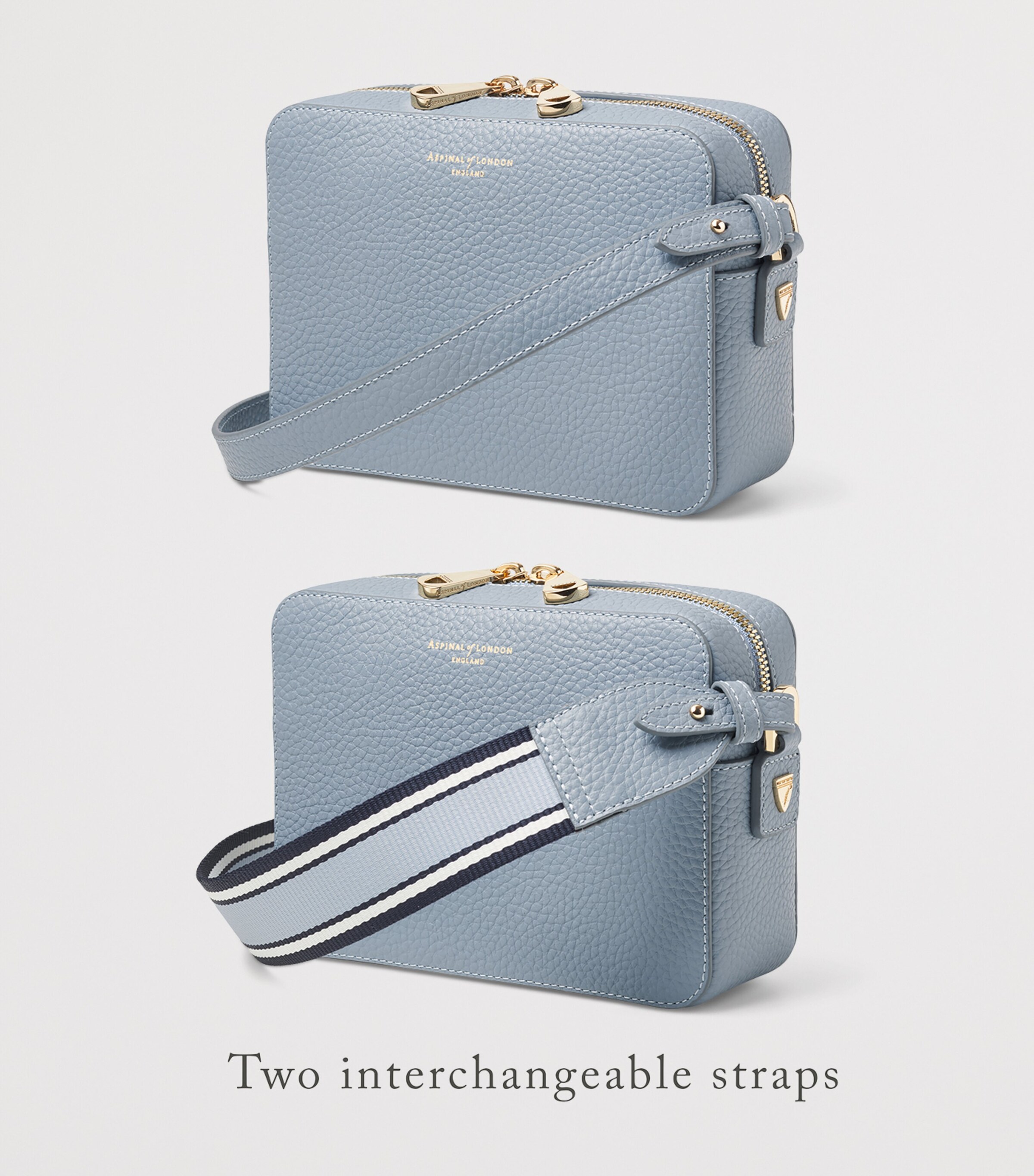 Aspinal Of London Leather Camera Crossbody Bag Skyblue Image 2