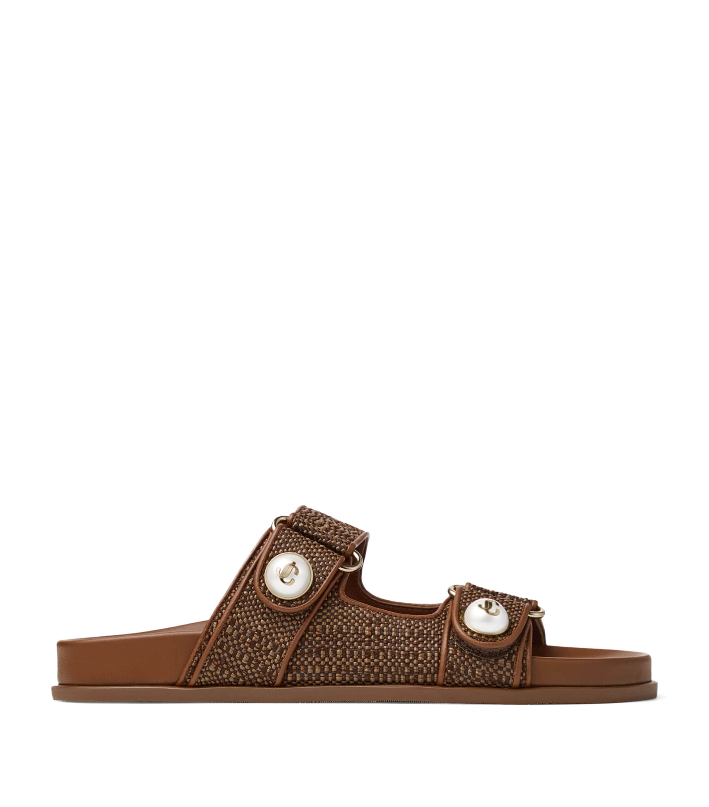 Jimmy Choo Fayence Raffia Flat Sandals Tan Image 1